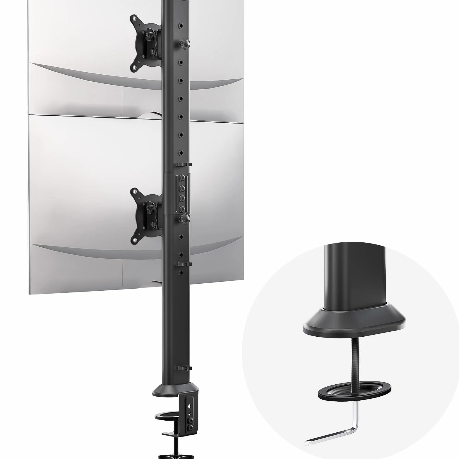 Hemudu Brazo Monitor Doble, Brazo para Monitor de 13 a 34 Pulgadas, Soporte Monitor Escritorio Altura Ajustable de 12 Niveles, Giratorio 100º, Inclinación 25º, Rotación 360º, MAX Vesa 100X100mm