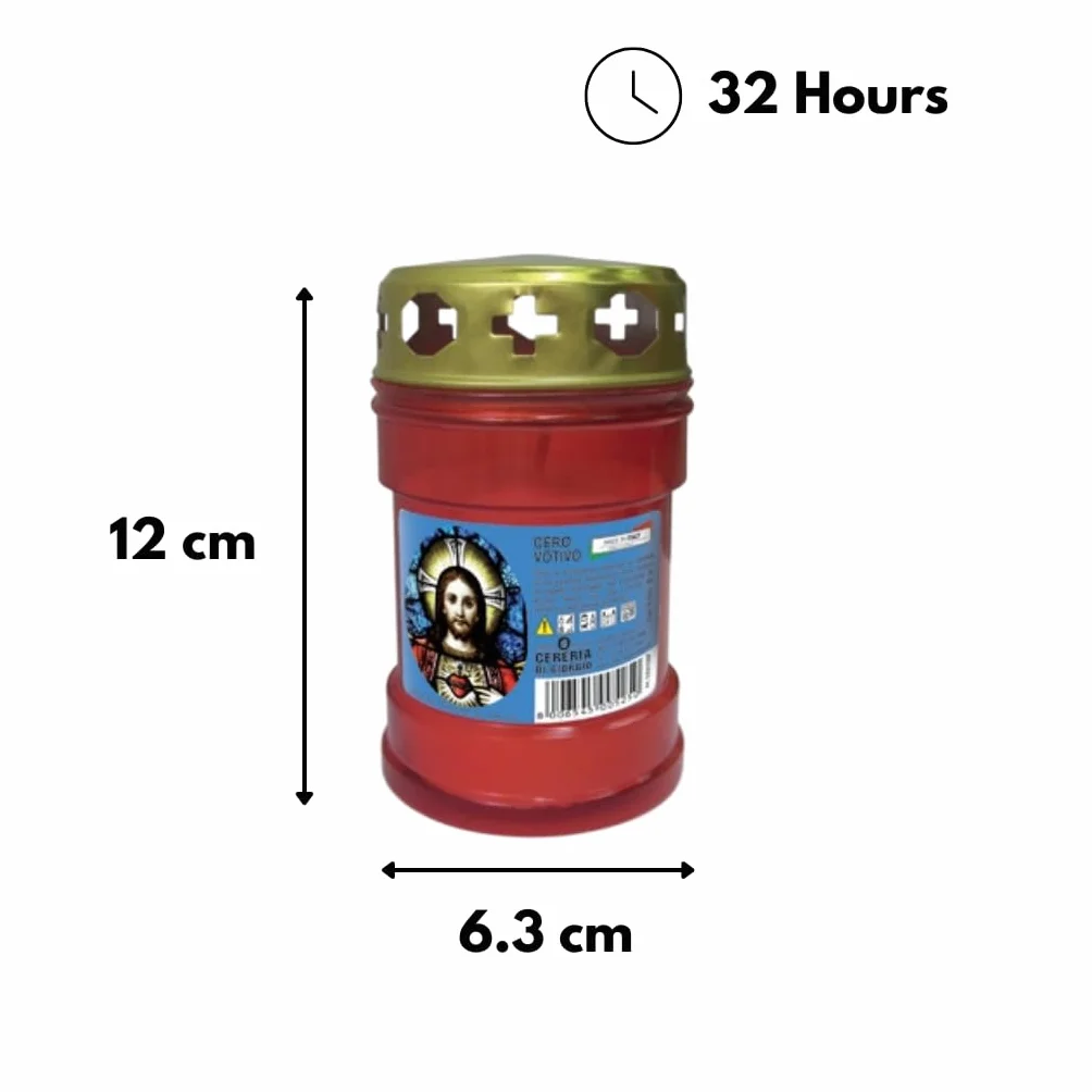 Vela votiva P30 con protector de lluvia Rojo Diámetro 6,3 cm altura 11 cm Cereria Di Giorgio