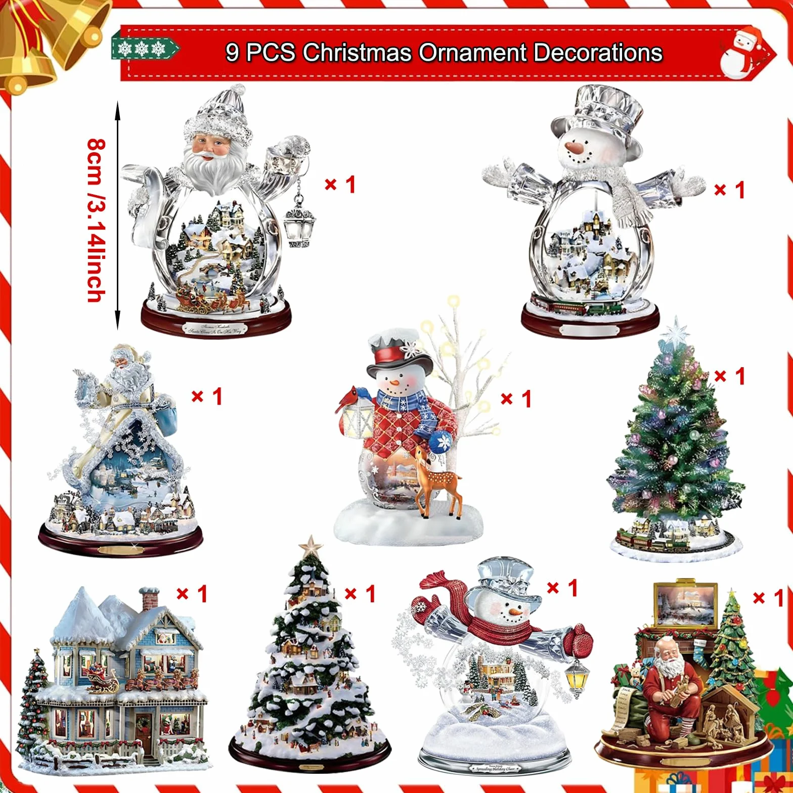 Adornos de Navidad 9 piezas Papá Noel muñeco de nieve reno colgantes para árbol