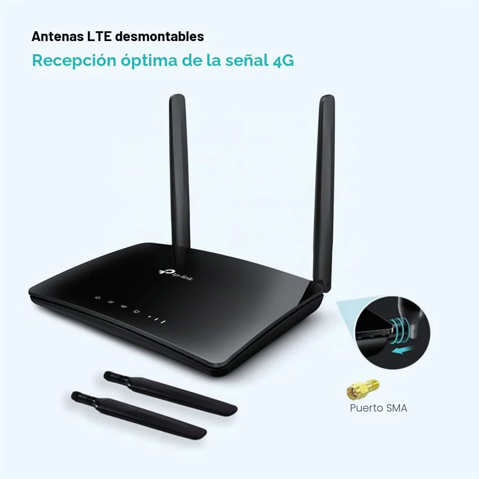 TP-Link TL-MR6400 Router 4G LTE WiFi Cat 4 300 Mbps MicroSim Ethernet LAN/WAN Antena Desmontable Negro