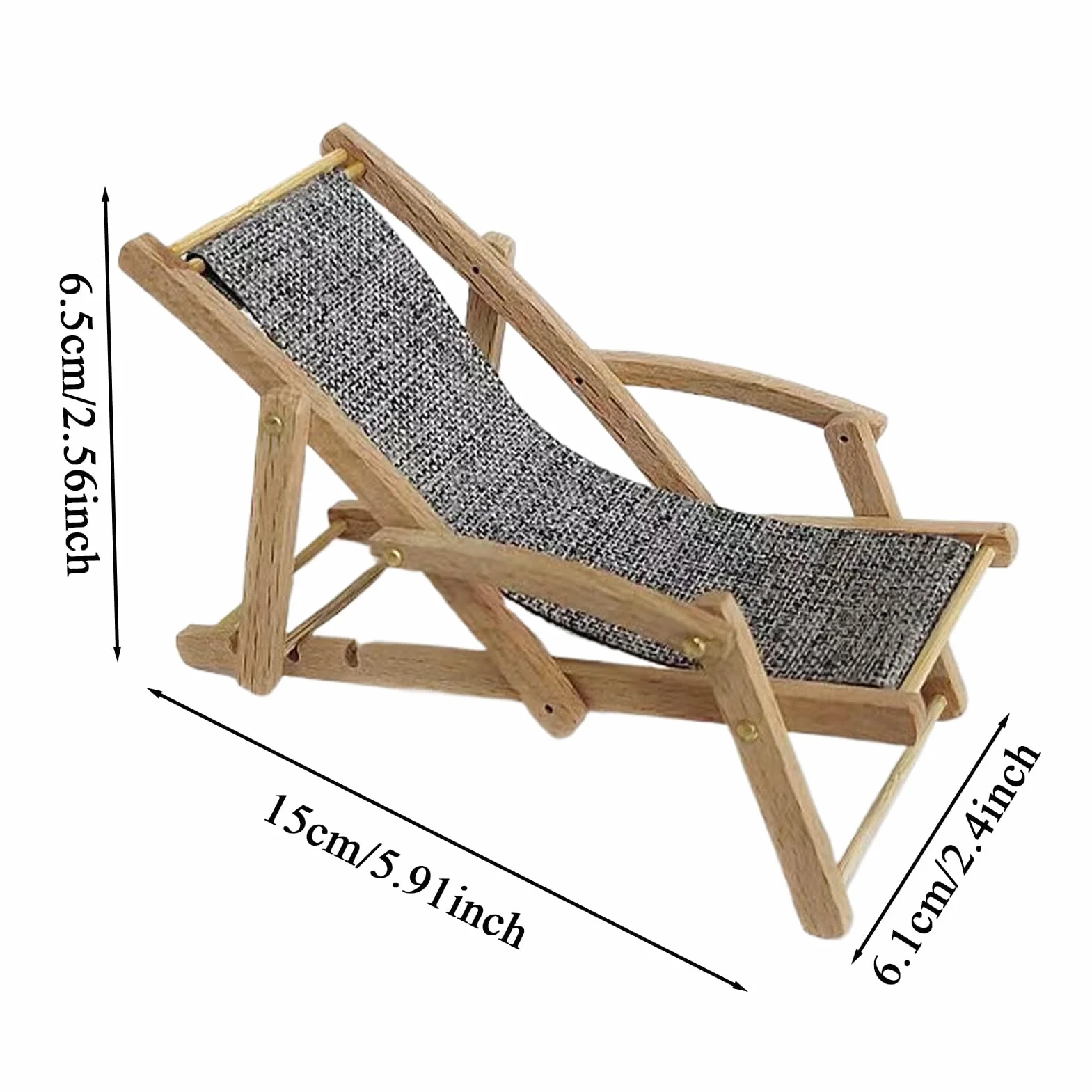Mini Silla de Playa de Madera, Tumbona Miniatura para Decoración de Casa de Muñecas