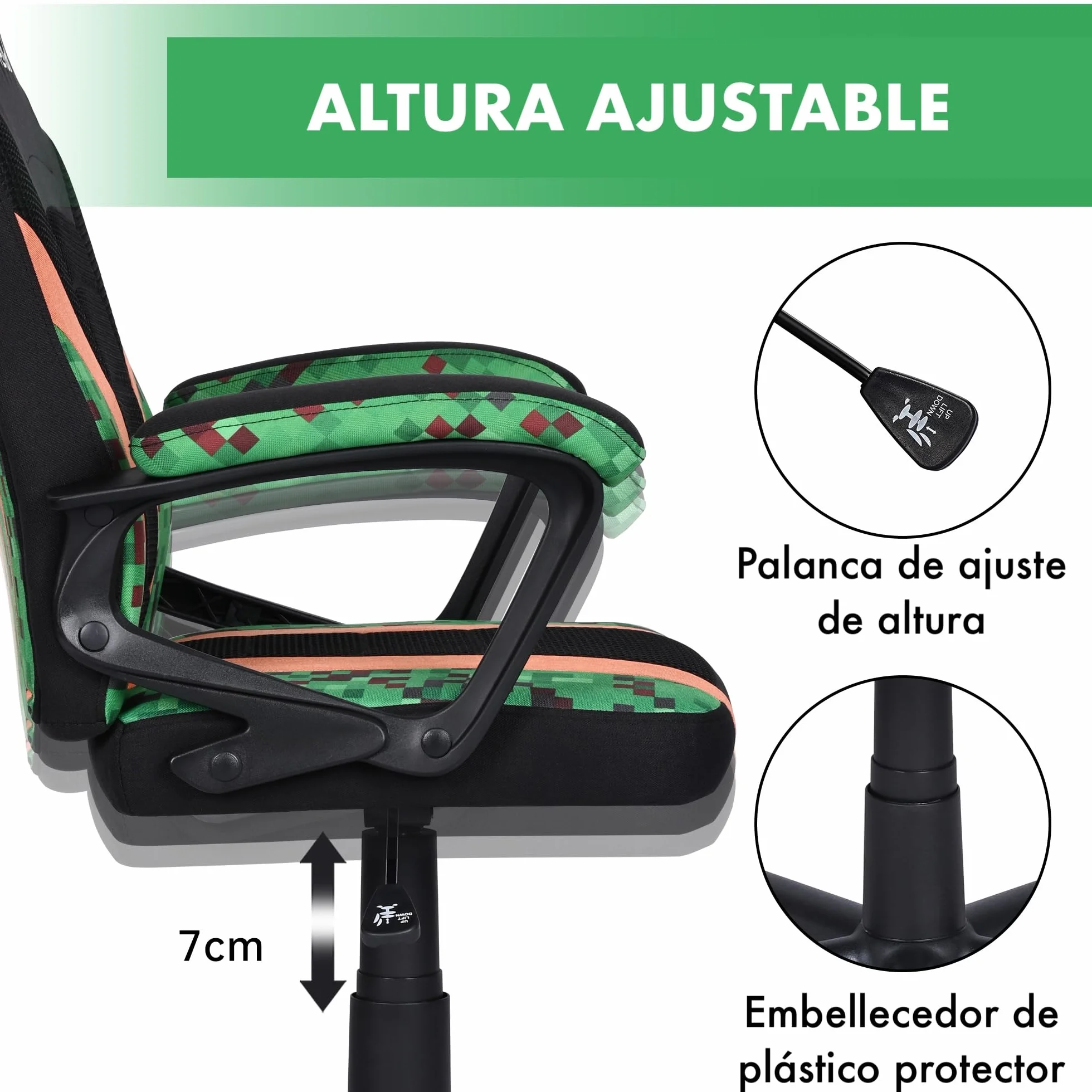 Silla Gaming Oficina Infantil de Tela giratoria ergonómica con Ruedas Brazos diseño Moderno sillón Gamer Ordenador
