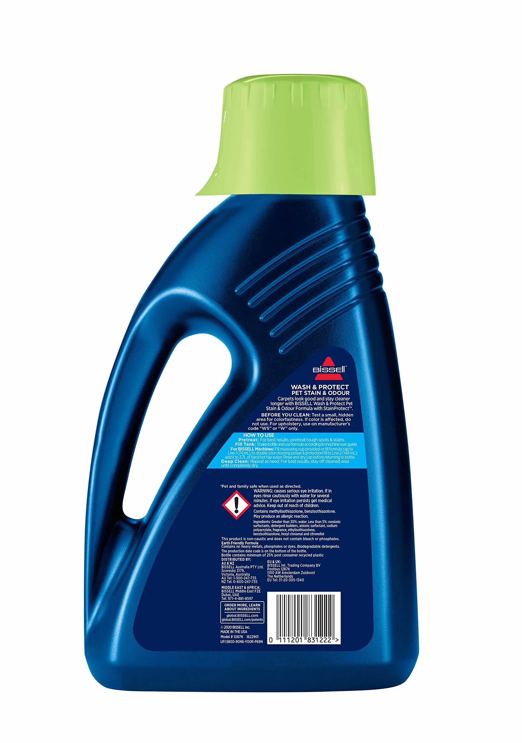 BISSELL 1087N Wash & Protect Pet detergente para limpiadores de moquetas y alfombras 1,5 l acero inoxidable 18/8
