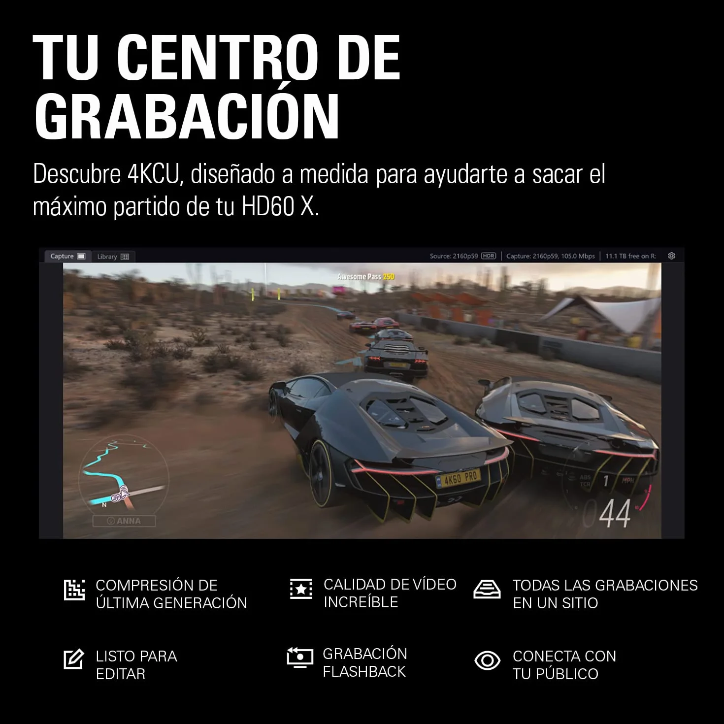 Elgato HD60 X - Haz streaming y graba a 1080p60 HDR10 o 4K30 con latencia ultrabaja en PS5|Pro, PS4|Pro, Xbox Series X|S, Xbox One X|S, Nintendo Switch 2, en OBS y otros, funciona con PC y Mac