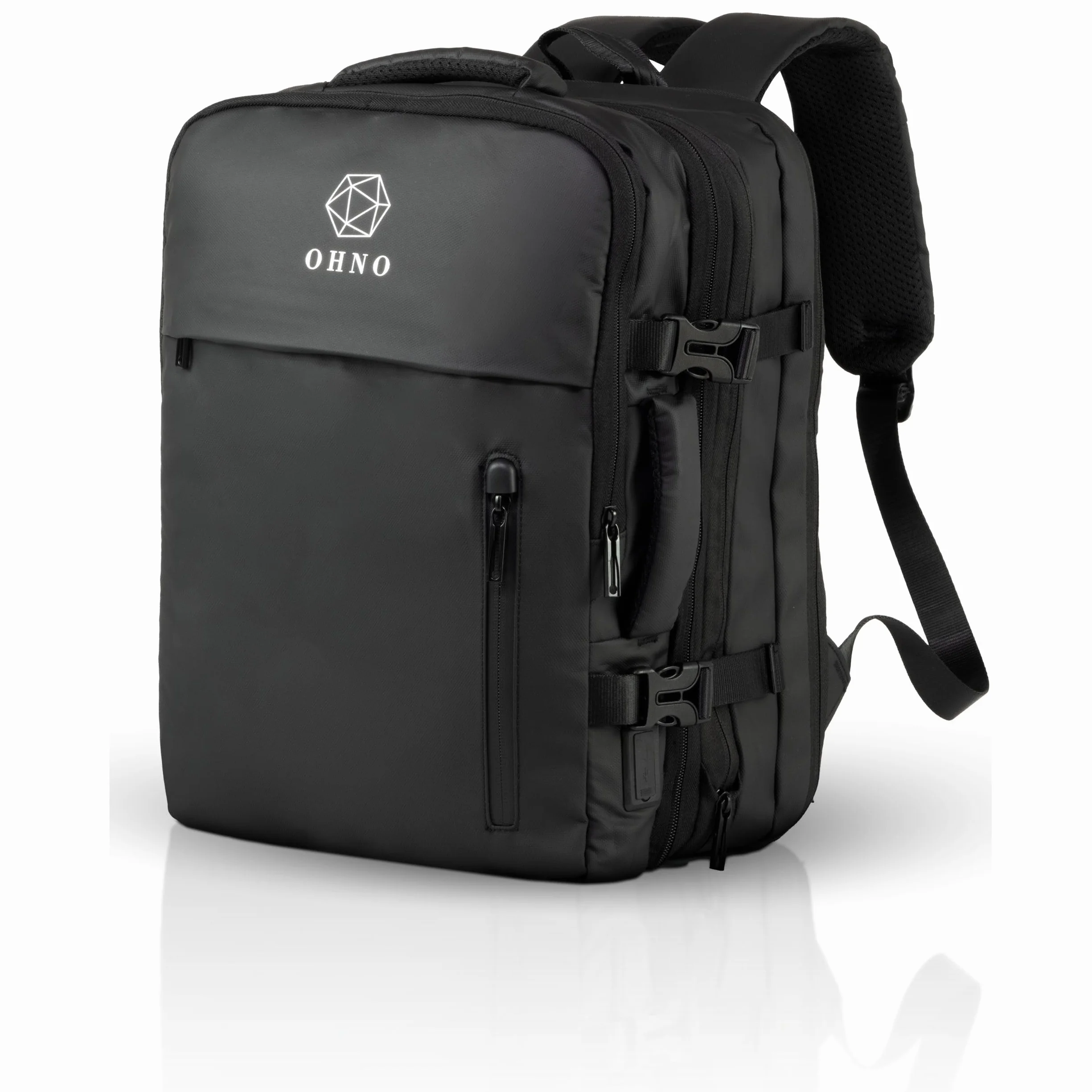 O H N O - Mochila de viaje Ryanair expandible impermeable y antirrobo - Mochila de viaje avión equipaje de mano con puerto USB y compartimento para PC - Mochilas para avión, trabajo y universidad,