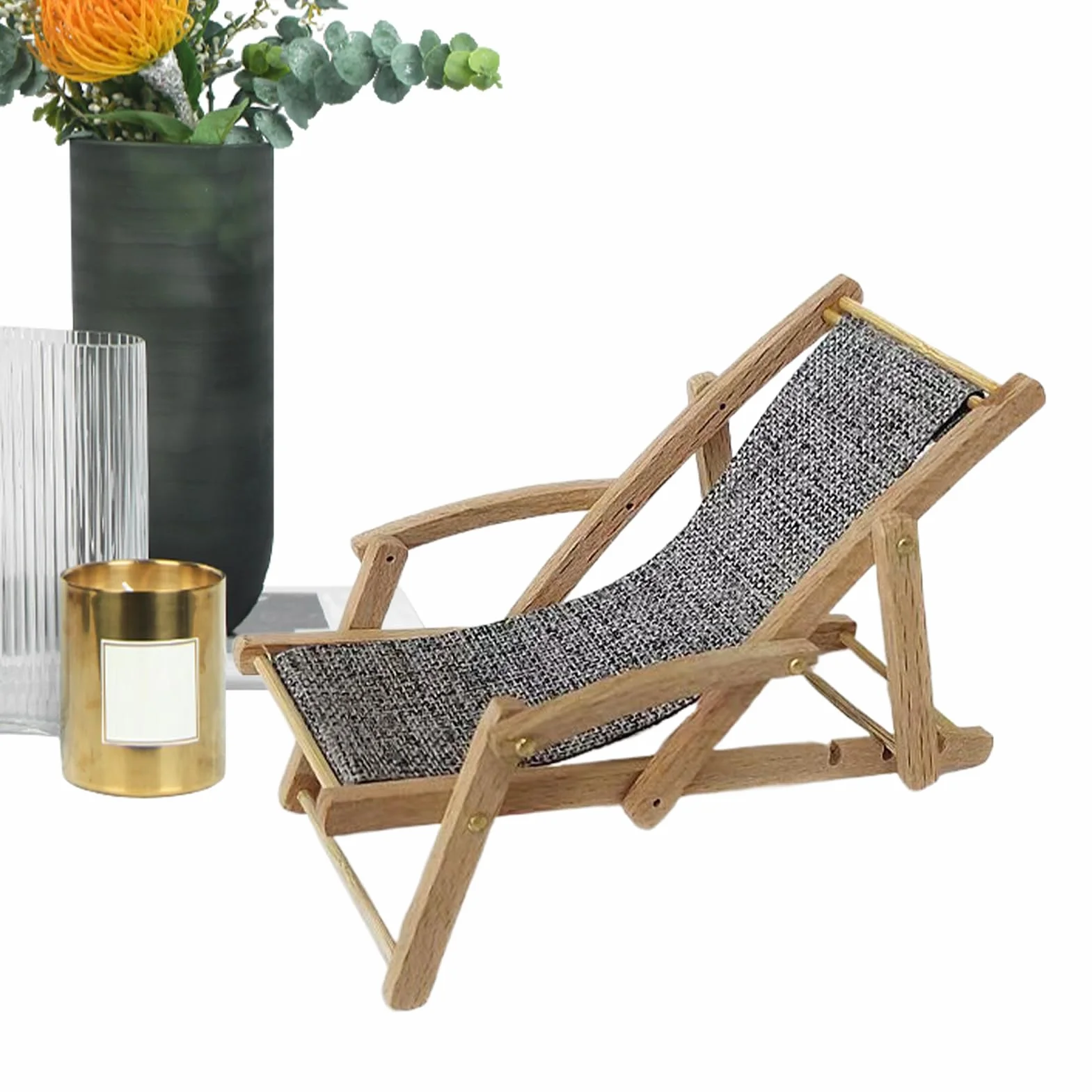 Mini Silla de Playa de Madera, Tumbona Miniatura para Decoración de Casa de Muñecas
