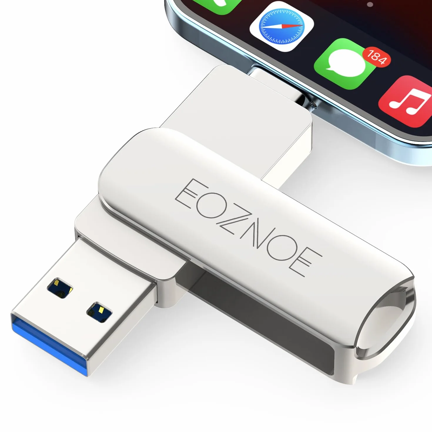 Pendrive 256GB para iPhone, Phone Memoria USB Almacenamiento Externo para Guardar Más Fotos Vídeos, 3 en 1 Memoria Externa de Alta Velocidad Compatible con Phone/Pad/Android/PC
