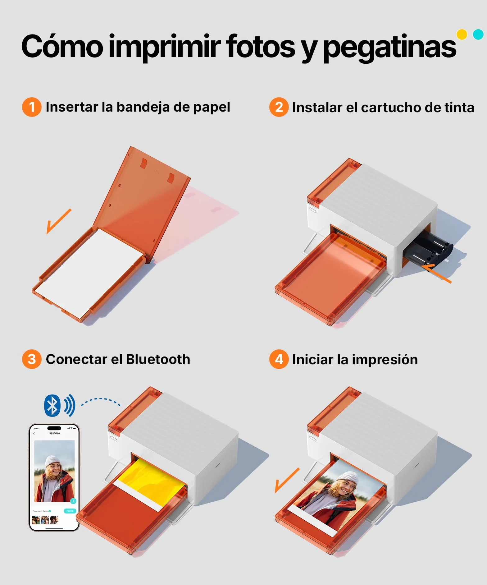 Liene Amber M110 Impresora de Fotos para Móvil Portátil con 60 Hojas 10x15 cm + 20 Adesivos 7.7 cm + 2 Cintas – Tecnología de Sublimación Térmica, Bluetooth, para iPhone y Android