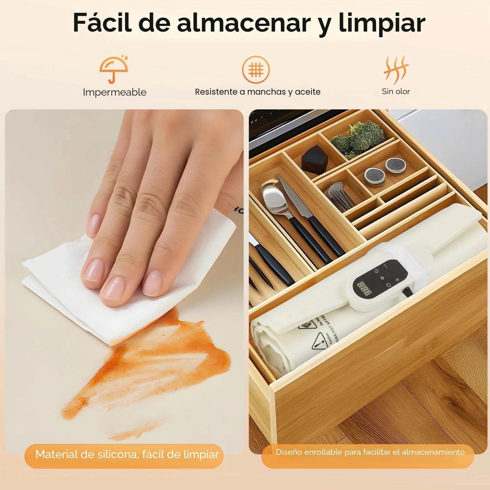 Placa calentadora de alimentos eléctrica grande, 8 niveles temperatura, 20 ajustes temporizador, esterilla calefactora plegable para fiestas