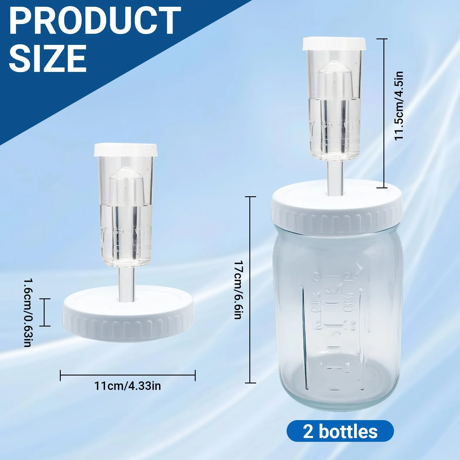 Juego de 2 vasos de fermentación de 1 litro con esclusa de aire, cristal transparente para kimchi y encurtidos