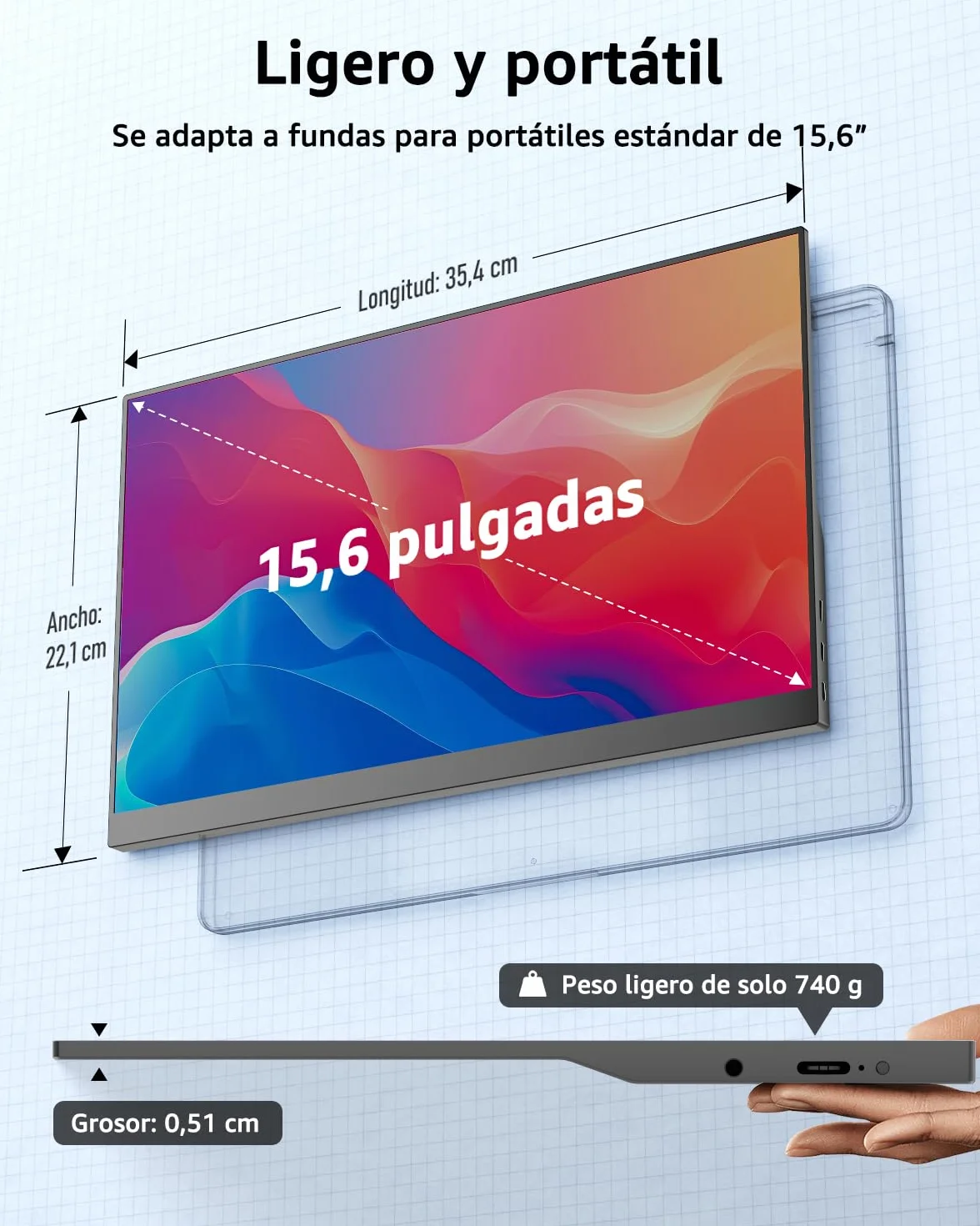 Monitor Portátil 15,6 Pulgadas IPS 1080P FHD USB Type-C HDR HDMI USB C para MacBook PC Xbox PS4/5 Nintendo Switch