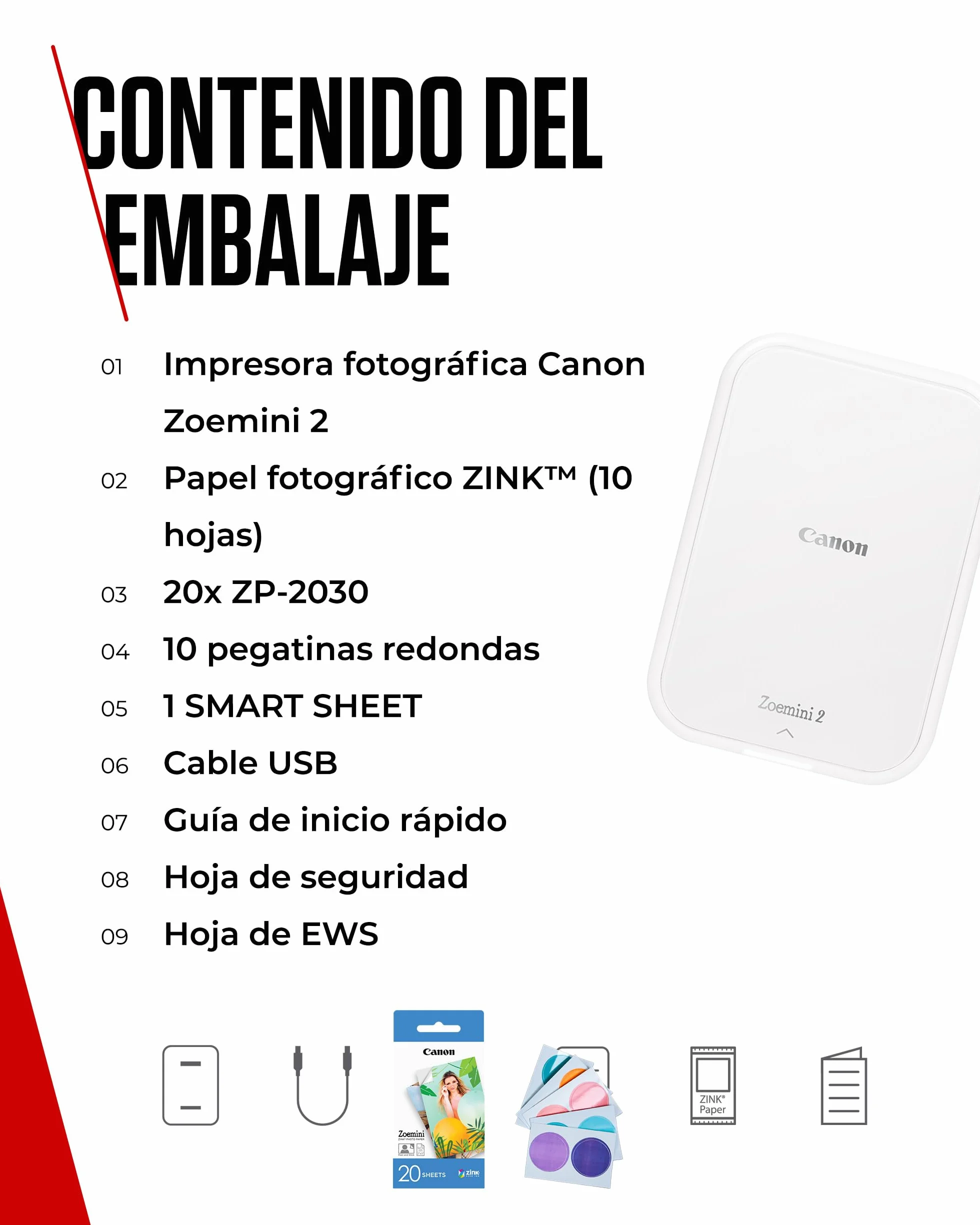 Canon Zoemini 2 Kit de Impresión – Impresora Fotográfica Portátil y Compacta – Bluetooth 5.0 – Carga Rápida USB C Ideal para Viajes (Blanco)