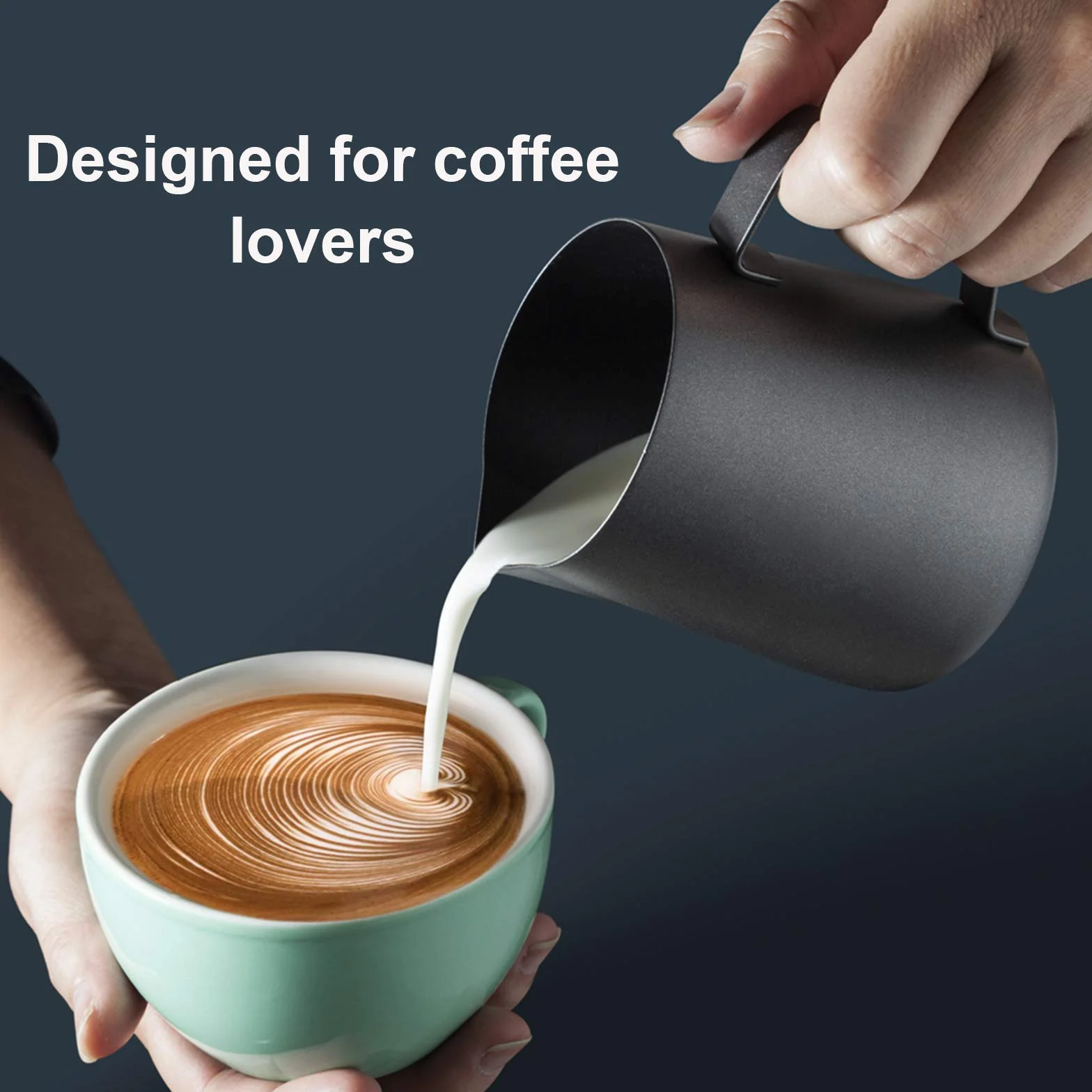 Jarra para Leche Acero Inoxidable Negro 350ml Taza de Café Espumar con Marca de Medición para Barista