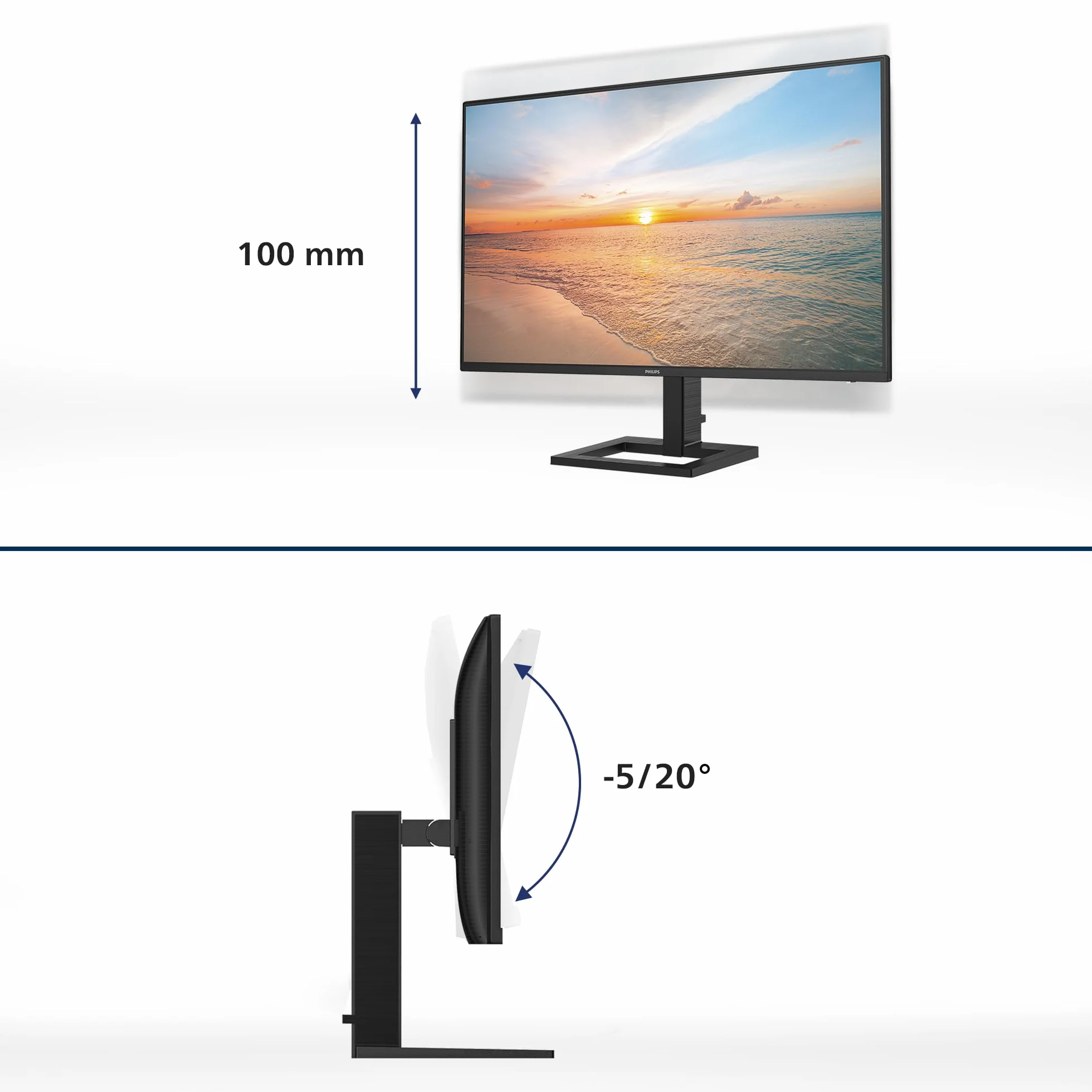 Philips 27E1N1300AM - Monitor FHD de 27 Pulgadas, Altura Regulable, Altavoces (1920x1080, 120 Hz, HDMI, USB-C (65W Power Delivery), Hub USB) Negro