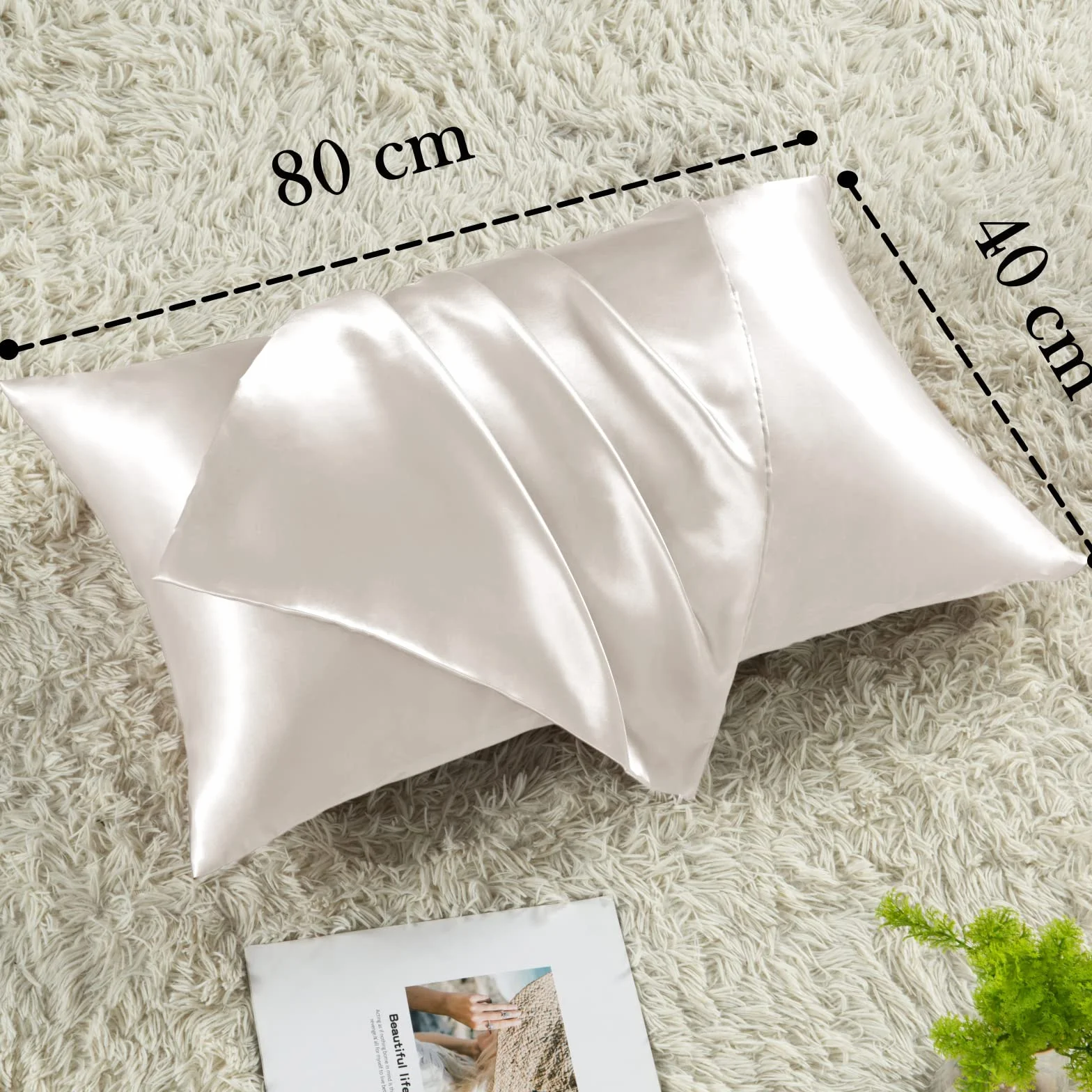 Funda de almohada de raso 40x80 cm beige con gomas