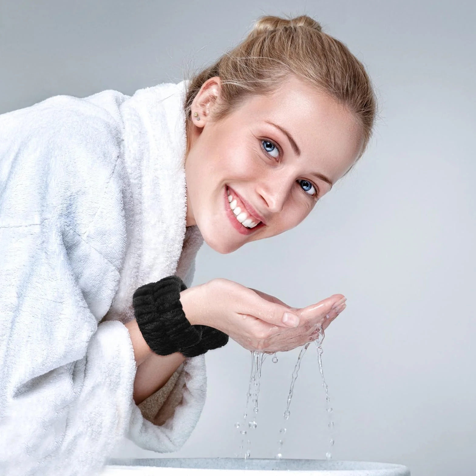 Abeillo Pulseras de Microfibra para Lavar la Cara, Toallitas Absorbentes para Spa y Ducha (Negro)