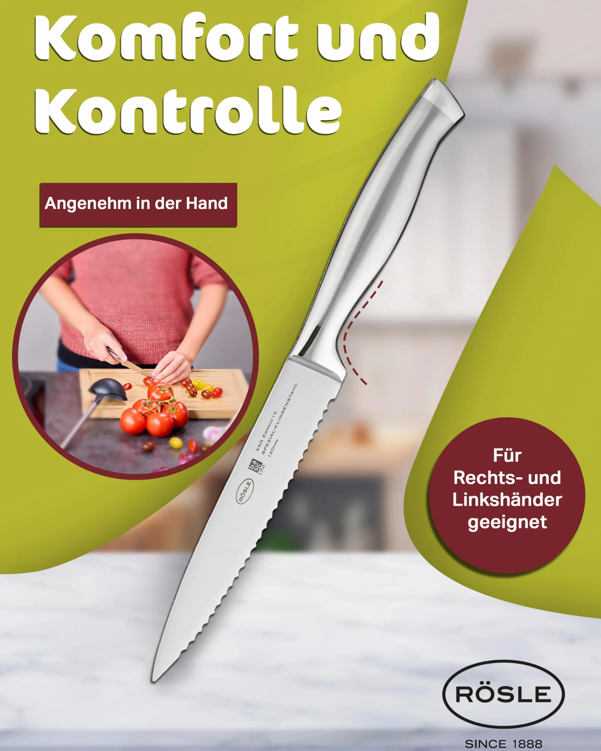 RÖSLE Basic Line Cuchillo Universal Filo Dentado, Acero Inoxidable 18/10, Mango Ergonómico