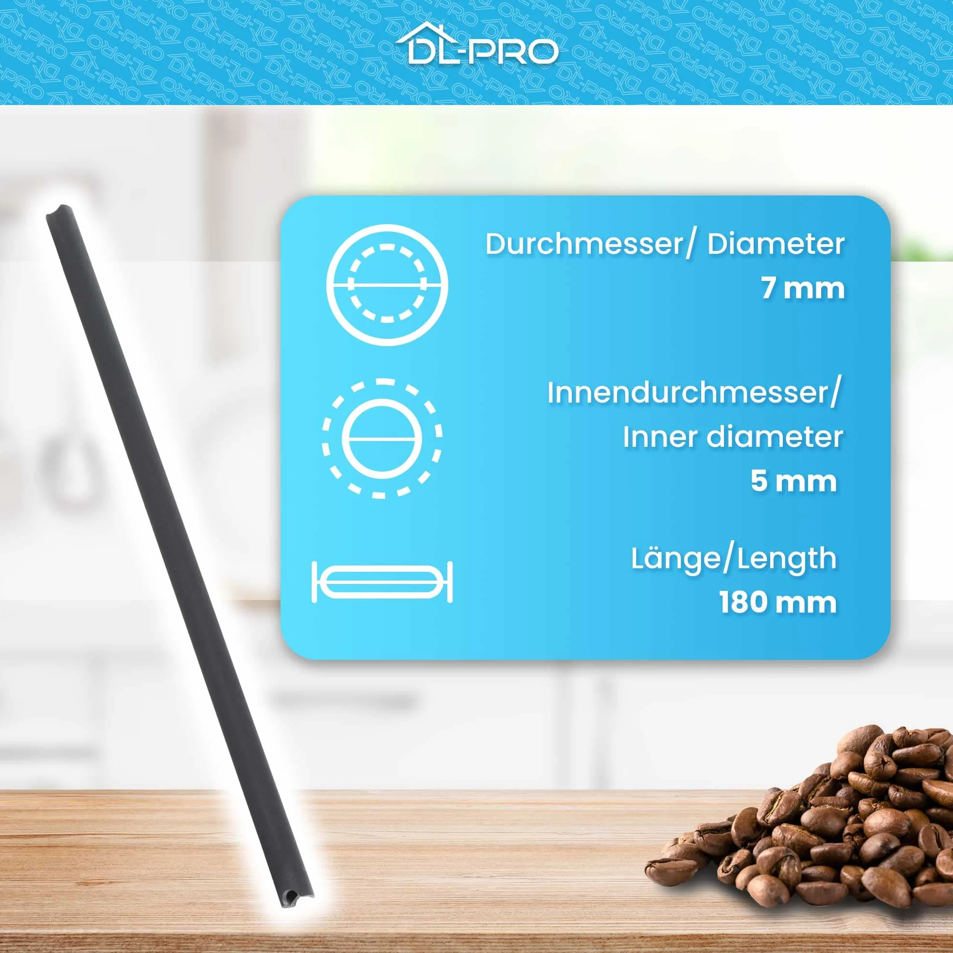 Siemens 12011773 Tubo de aspiración de leche 180 mm para cafetera EQ6 EQ7 EQ8 EQ9 IQ700