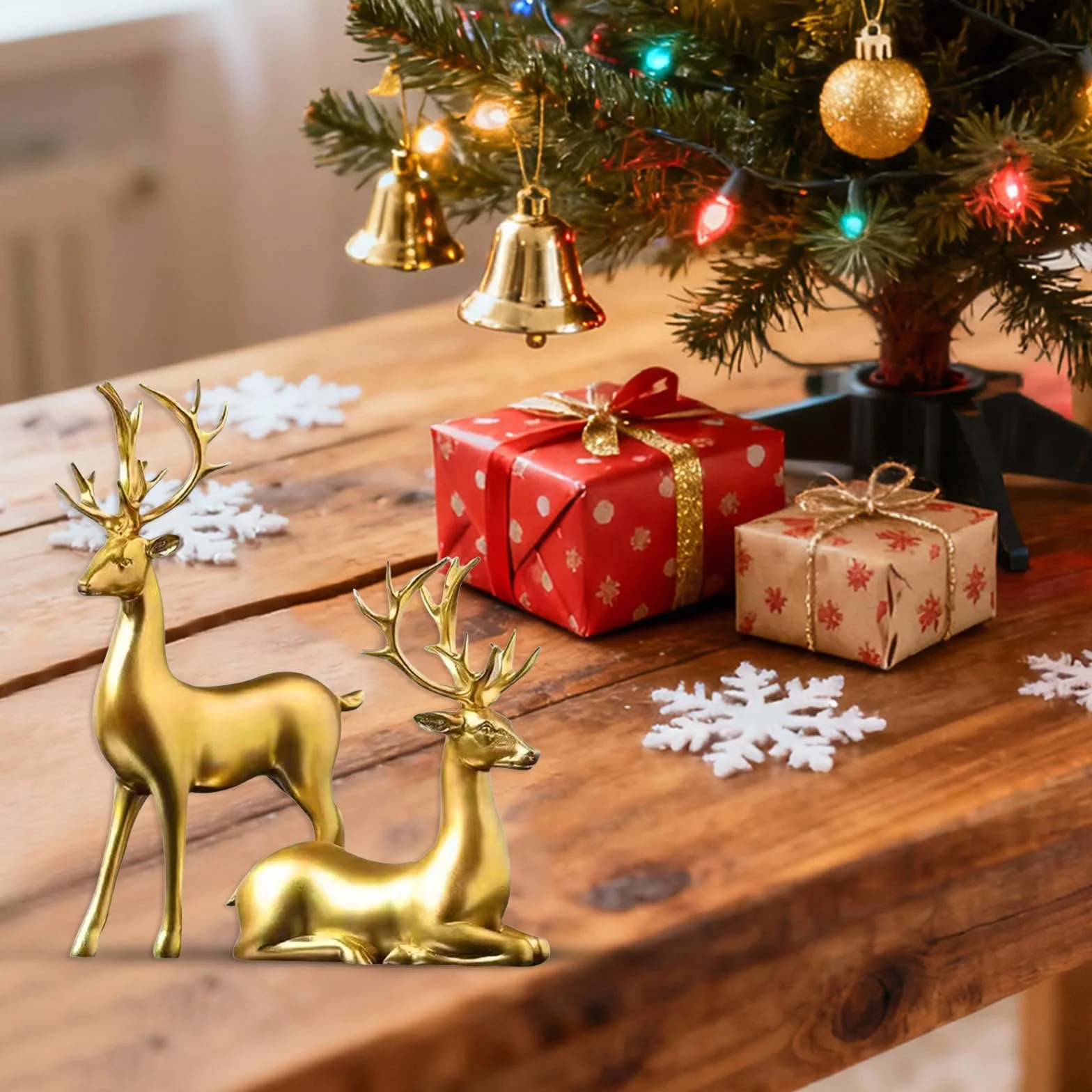 Kashyke 2 figuras decorativas navideñas de reno, estatuas de ciervo grandes, decoración interior elegante