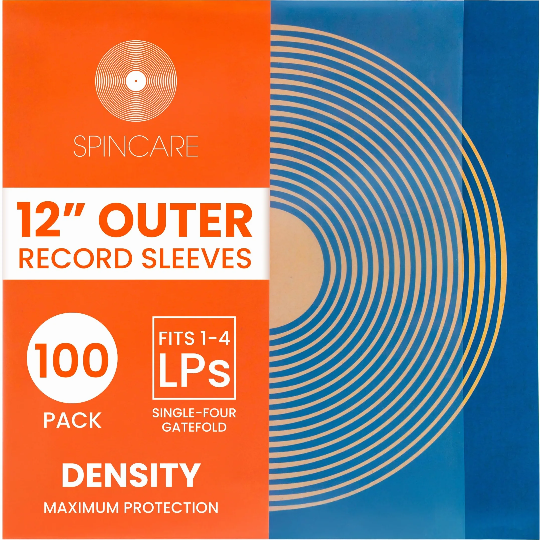 Spincare 100x Fundas Exteriores 12 Pulgadas con protección UV para vinilos | Density Funda Protectora para LP Simple y Doble álbum | Polietileno Resistente para Almacenamiento de Discos