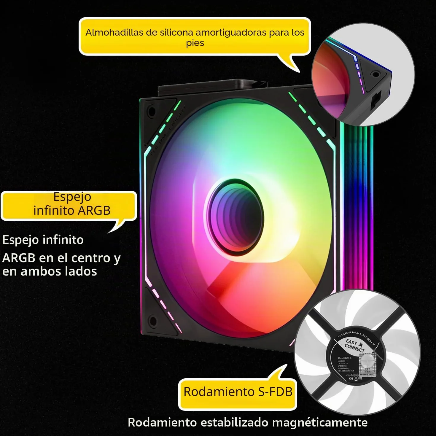 Thermalright TR Ventilador de CPU inverso TL-M12QR-S X3, bloques de construcción de 120 mm, conector PWM, refrigeración silenciosa de PC con luz ARGB, ventilador de PC conectado inalámbrico con efecto