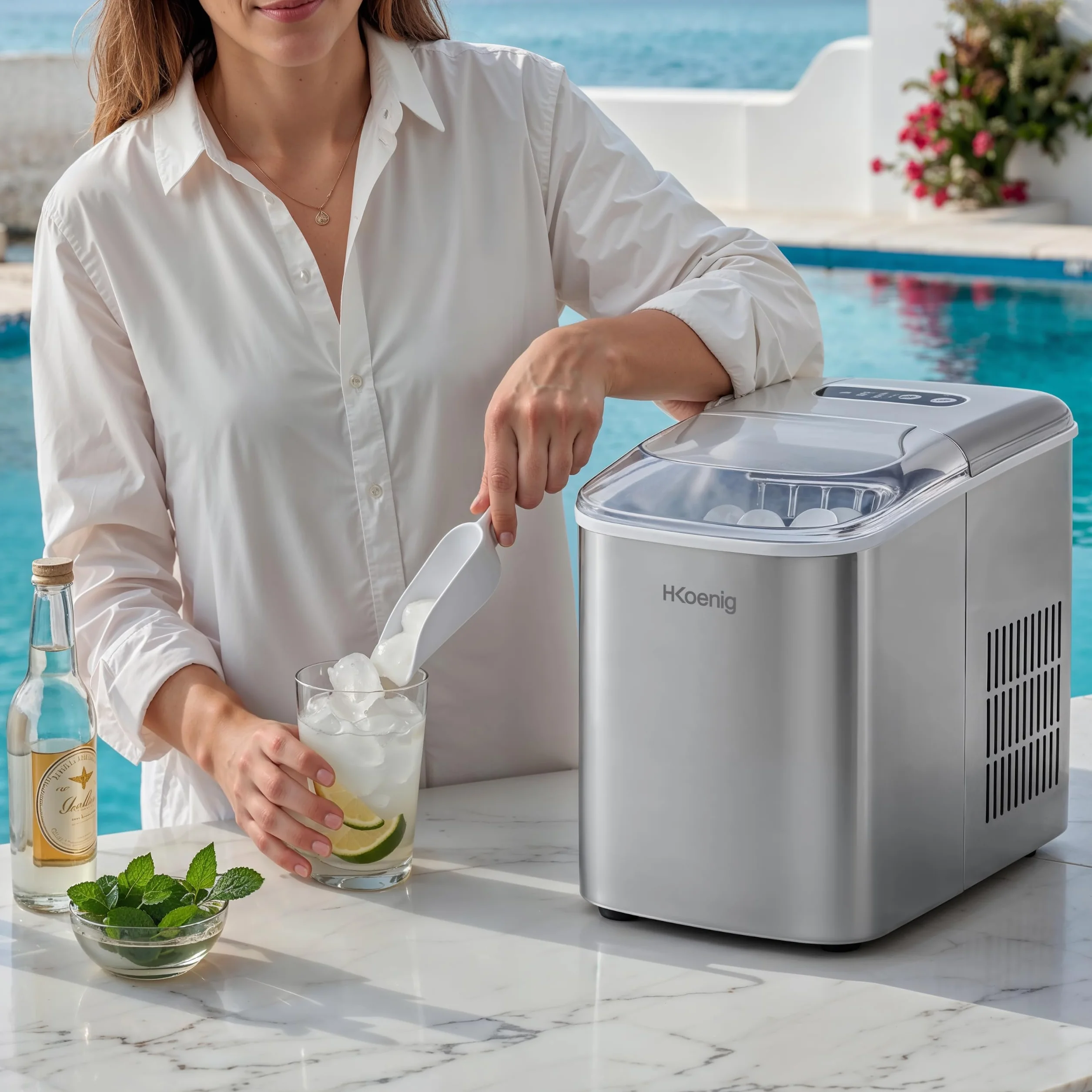 H.Koenig KB14 Máquina para Hacer Hielo Silenciosa 120 W 12 kg Acero Inoxidable Gris