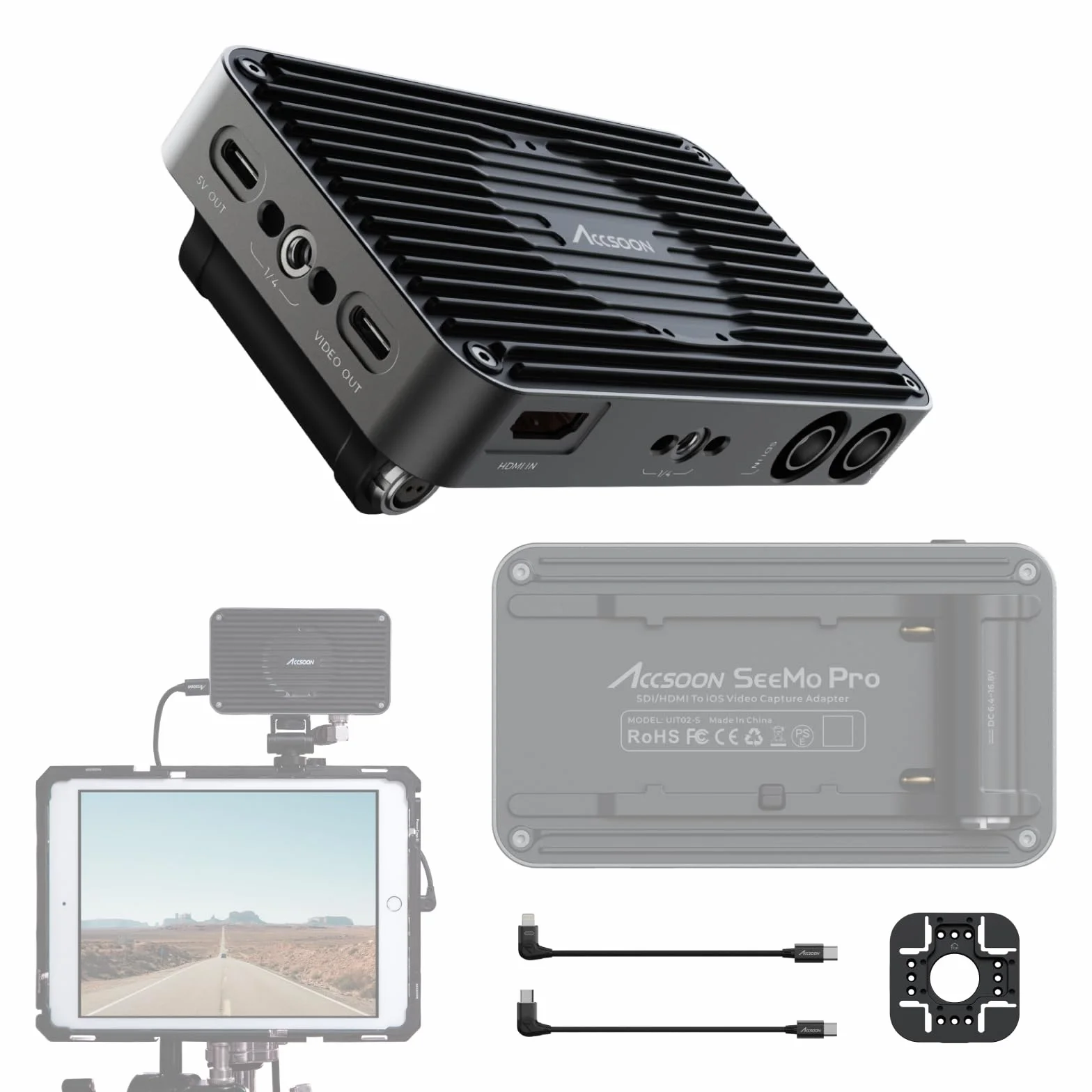 Accsoon SeeMo Pro - Adaptador de grabación de vídeo SDI y HDMI a USB-C para y iPad, Compatible con vídeo 1080P 60FPS y monitoreo en Tiempo Real, Streaming/grabación