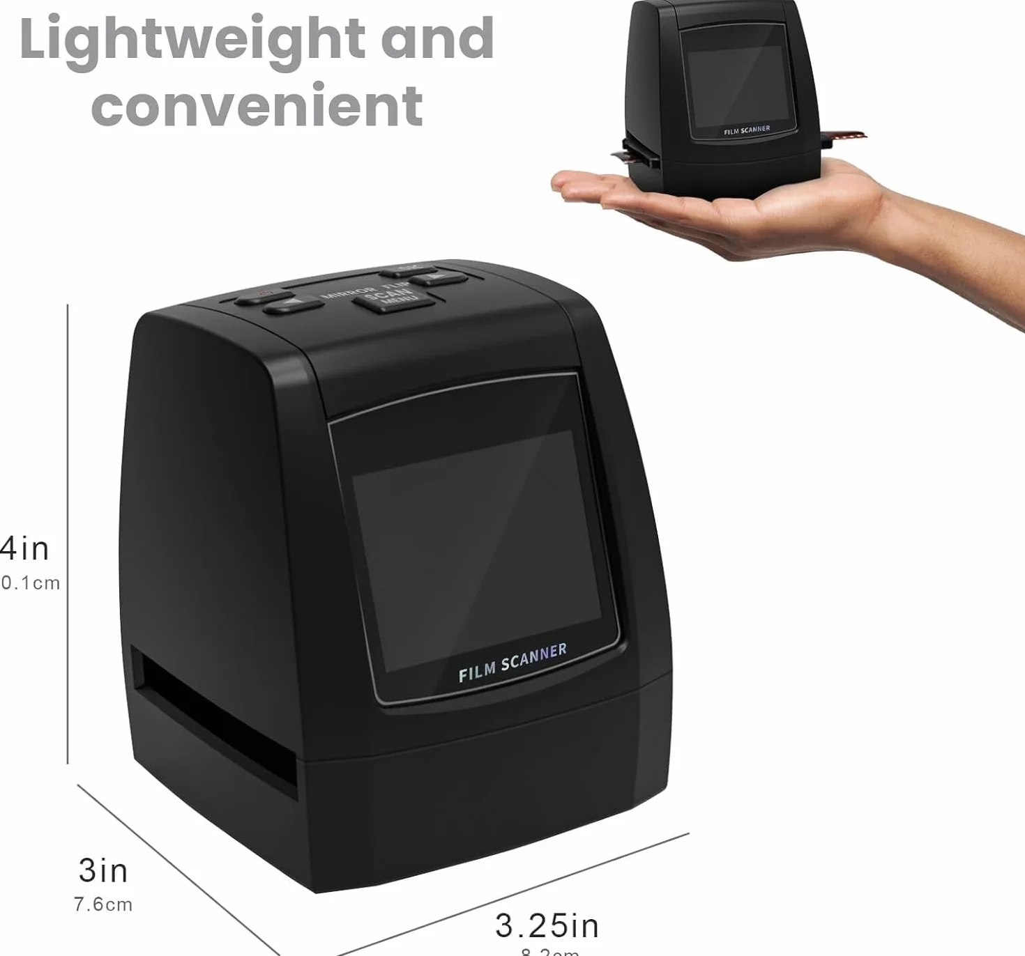 Mini escáner digital para películas y diapositivas, convierte negativos y diapositivas de 35 mm, 126, 110, Super 8 y 8 mm en imágenes JPEG de 22 megapíxeles, pantalla LCD de 2,4"