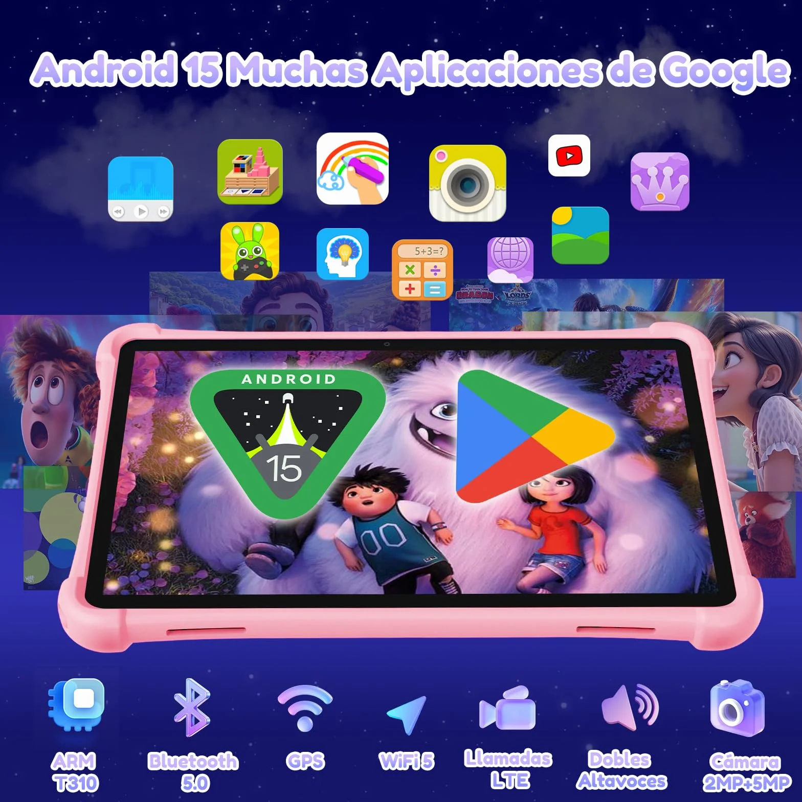 ALLDOCUBE Tablet Niños 10 Pulgadas, Tableta Infantil Android 15, 7 GB+64 GB, Batería 5500mAh, Wi-Fi, BT, GPS, Control Parental, iWAWA Preinstalado, Tableta Educativa para Niños con Funda