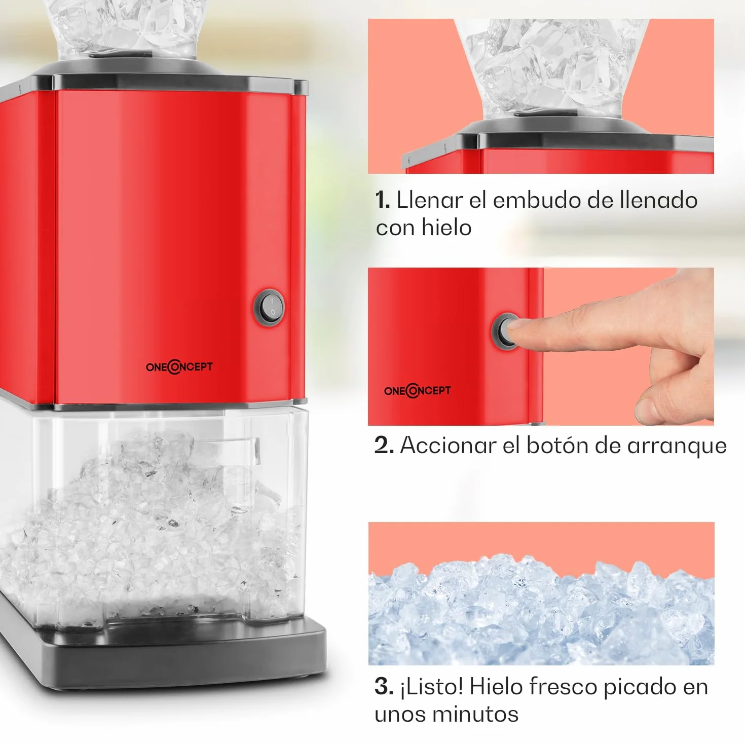 oneConcept Icebreaker Red Edition Picadora de hielo 15 kg/h 3,5 L Rojo