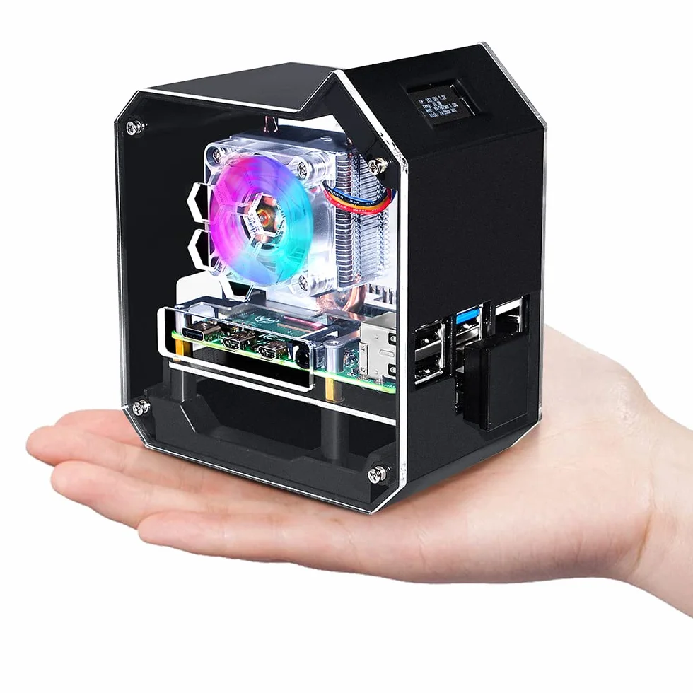 GeeekPi Raspberry Pi Mini Tower NAS Kit,Raspberry Pi Ice Tower Cooler with PWM RGB Fan,M.2 SATA SSD Expansion Board, GPIO 1 to 2 Expansion Board for Raspberry Pi 4 Model B 8GB/4GB/2GB/1GB