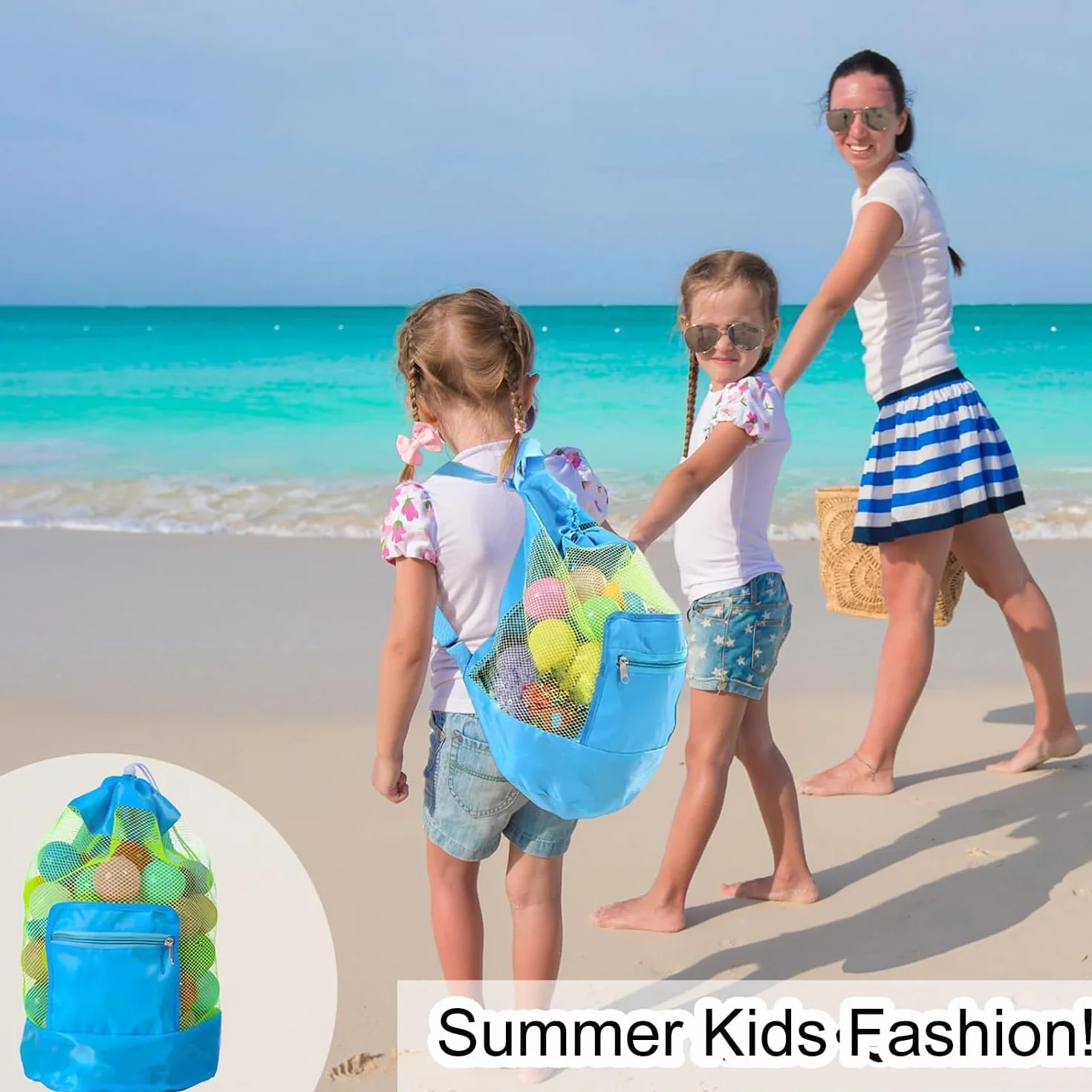 KIMHOME Bolsa para juguetes de playa grande malla plegable drena arena agua