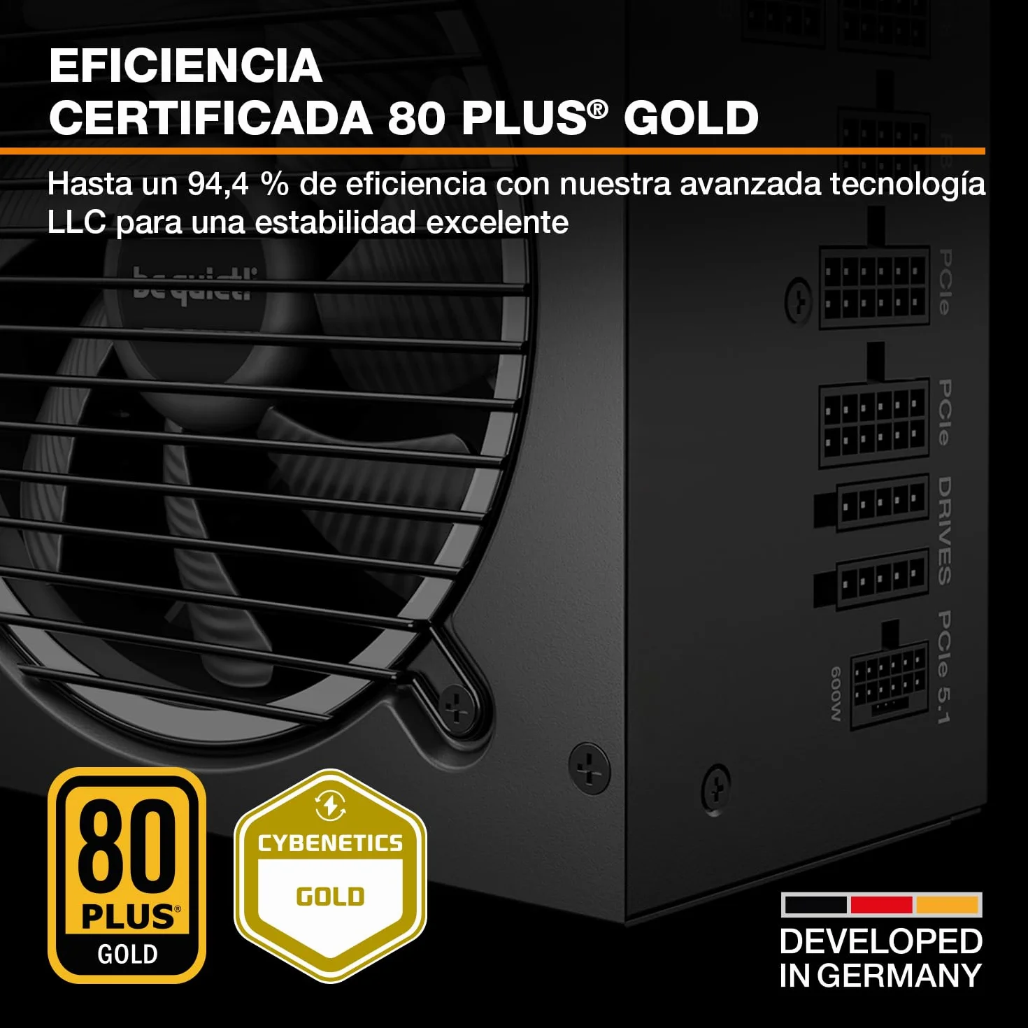 be quiet! Pure Power 13 M 1000W Fuente de alimentación, eficiencia 80 Plus® Gold, ATX 3.1, Compatible con GPU PCIe 5.1, Ventilador be quiet! semipasivor de 120 mm, construcción semipasiva