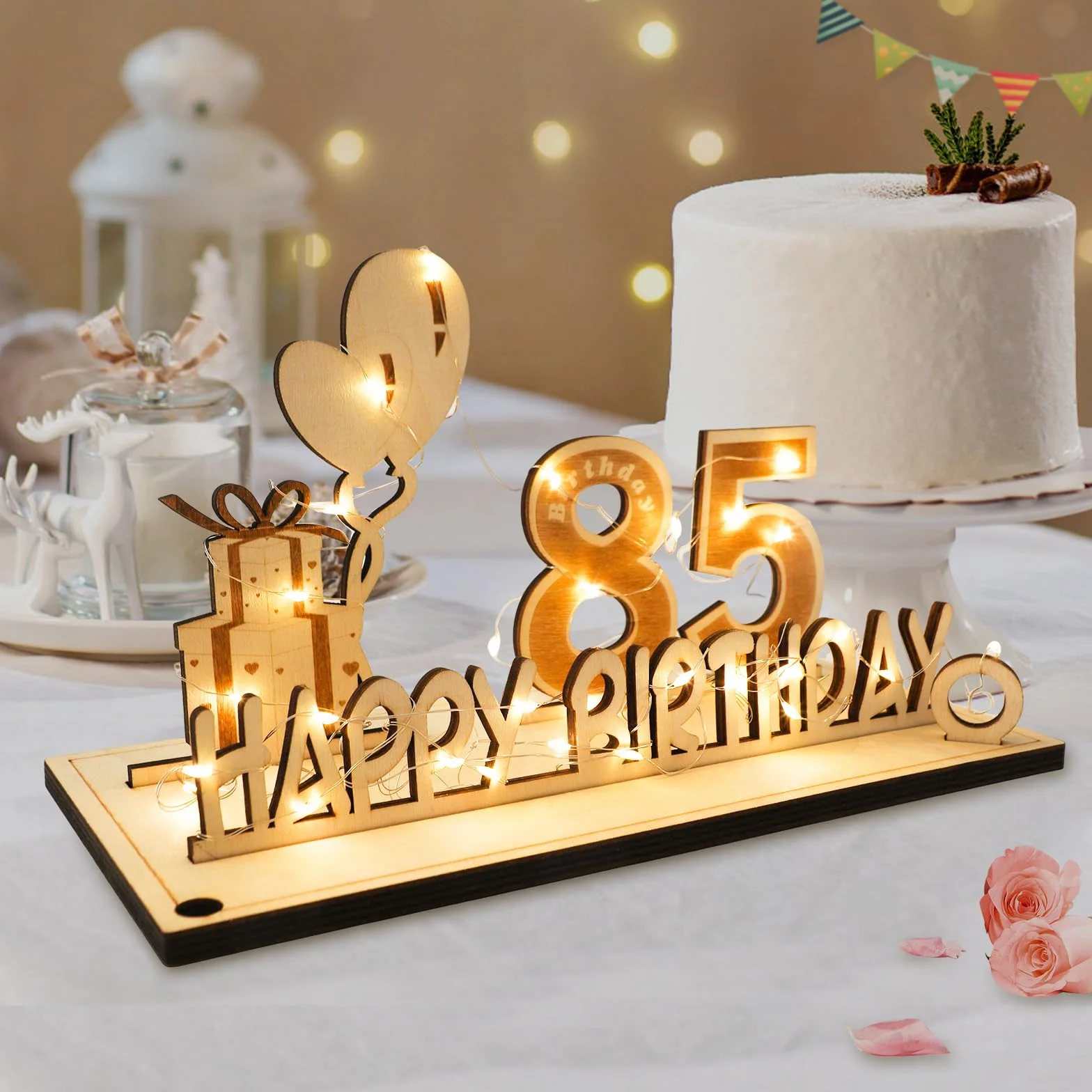 Decoracion 85 Cumpleaños para Hombre Mujer con Tira de Luces LED y Libro de visitas