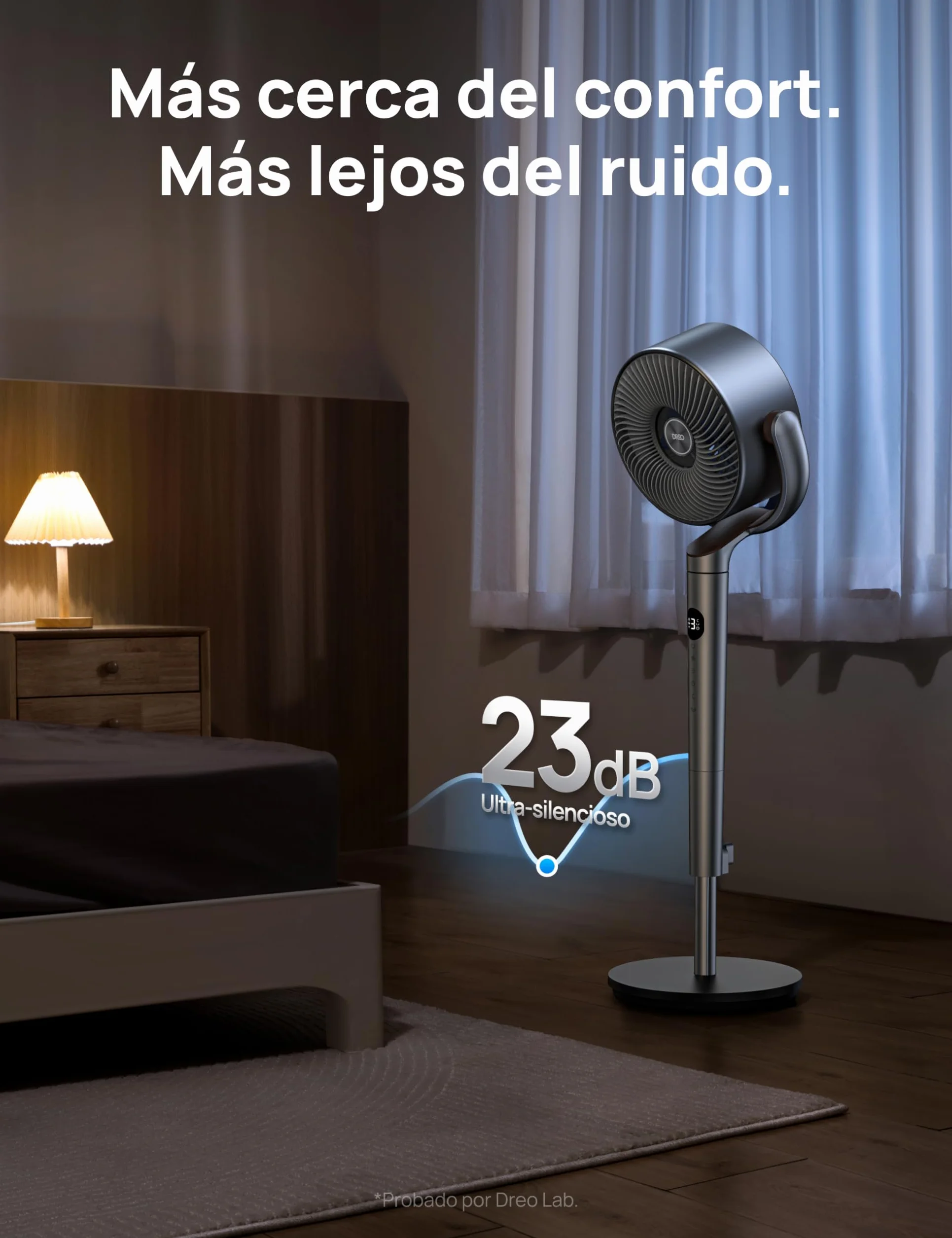 Dreo Ventilador de Pie Silencioso Control Remoto 24 m Alcance 23dB 1200 m³/h 3 Modos 8 Velocidades Temporizador Oscilación 120°