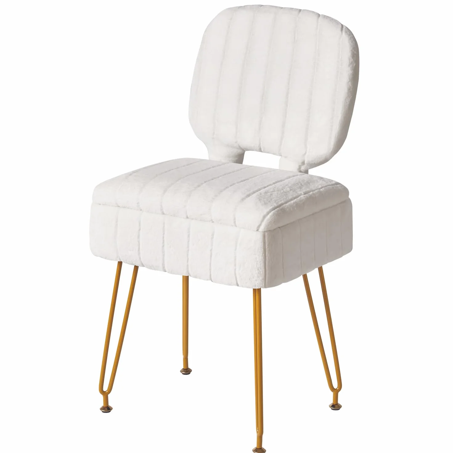 Silla de Vanidad Rectangular con Almacenamiento, Terciopelo, Plegable, 42x31x72 cm, Blanco