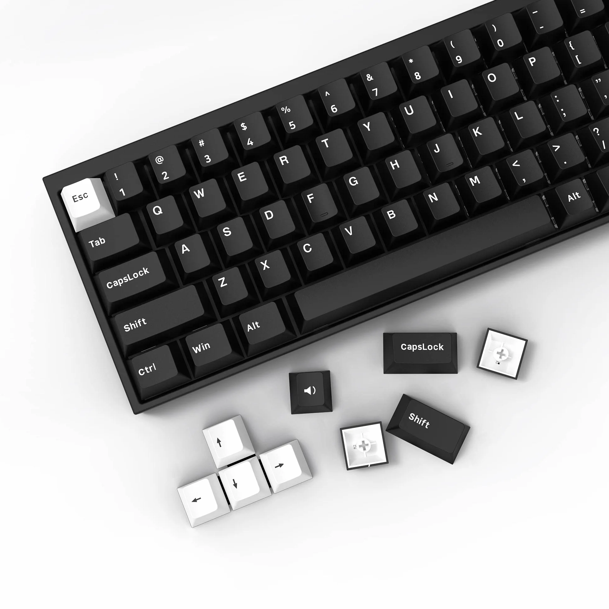 Juego de 168 teclas, doble disparo PBT Custom Keycap, estilo minimalista blanco sobre negro Cherry Profile Keycaps para Cherry Gateron MX Switches Teclado mecánico