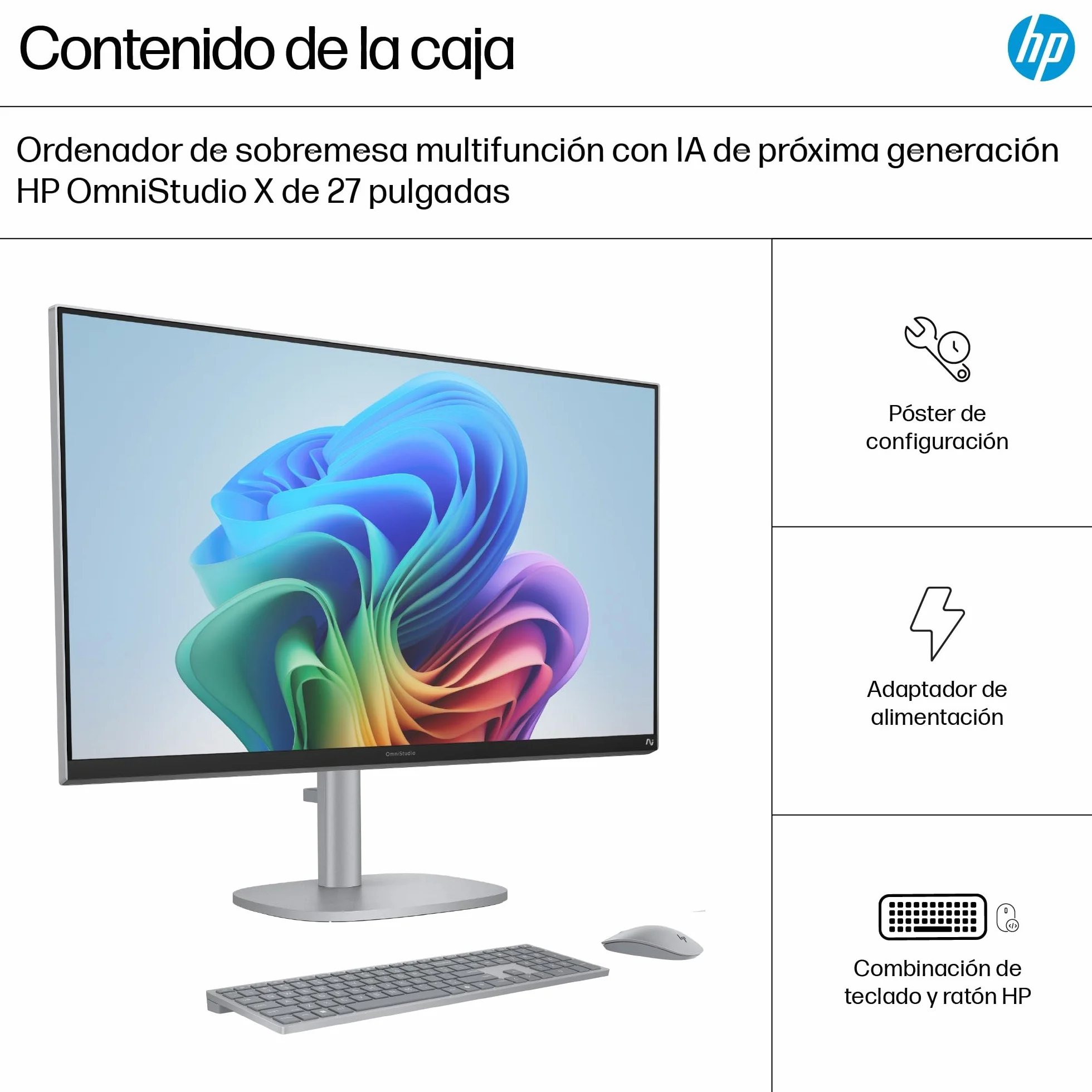 HP OmniStudio X All-in-One 27" 4K UHD (Procesador Intel Core Ultra 7 258V con IA, 32GB RAM, 1TB SSD, Gráficos Intel ARC, Windows 11 Home) Teclado QWERTY Español - Silver