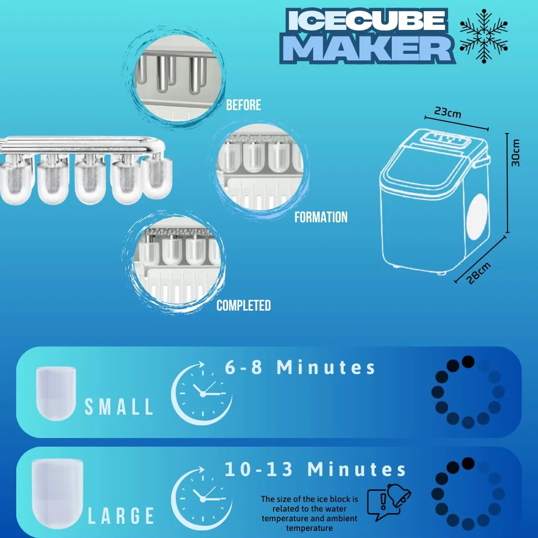 Máquina de Hielo Ice Cube Maker 10 kg/día Cubitos Tipo Bala Bajo Ruido Ventana Visible Asa Integrada Drenaje
