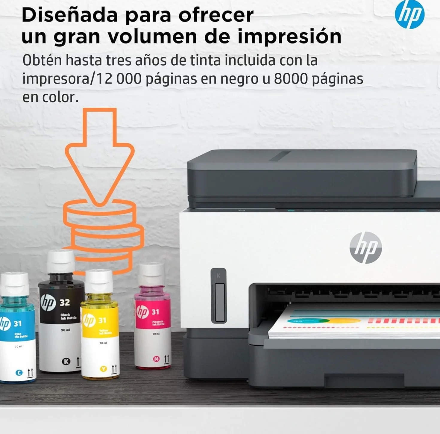 HP Smart Tank 7305 28B75A -Impresora A4 Multifunción con Deposito de Tinta Recargable, Impresión a Color, Escaner, Copiadora, Wi-Fi, Smart App, Blanca y Gris Oscuro