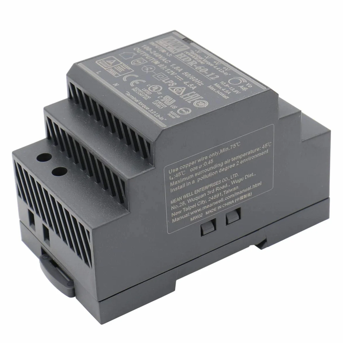 MeanWell HDR-60-12 54W 12V 4,5A Alimentación de Din Rail DIN-RAIL
