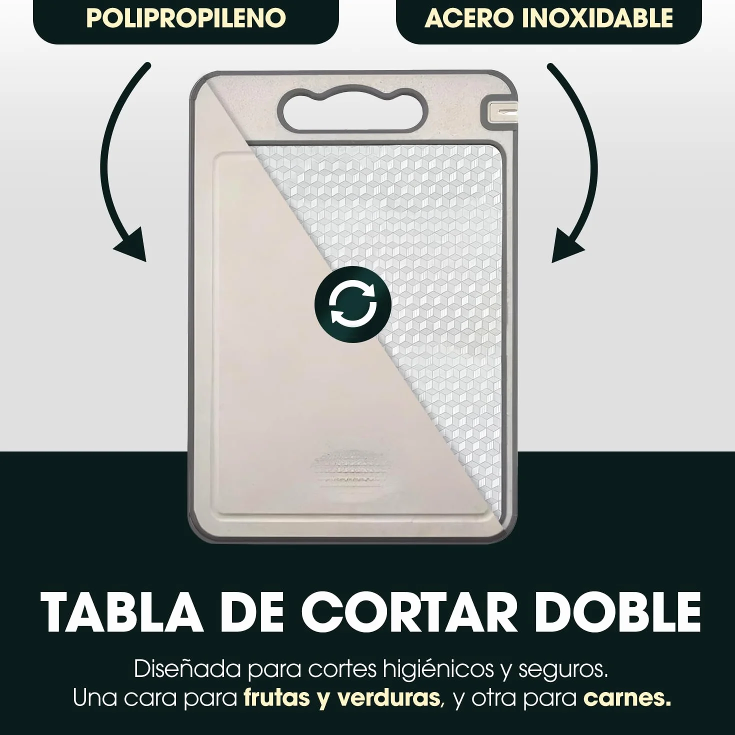 Tabla de Cortar Acero Inoxidable 36x25 cm - Doble Cara Antibacteriana para Carne y Verduras