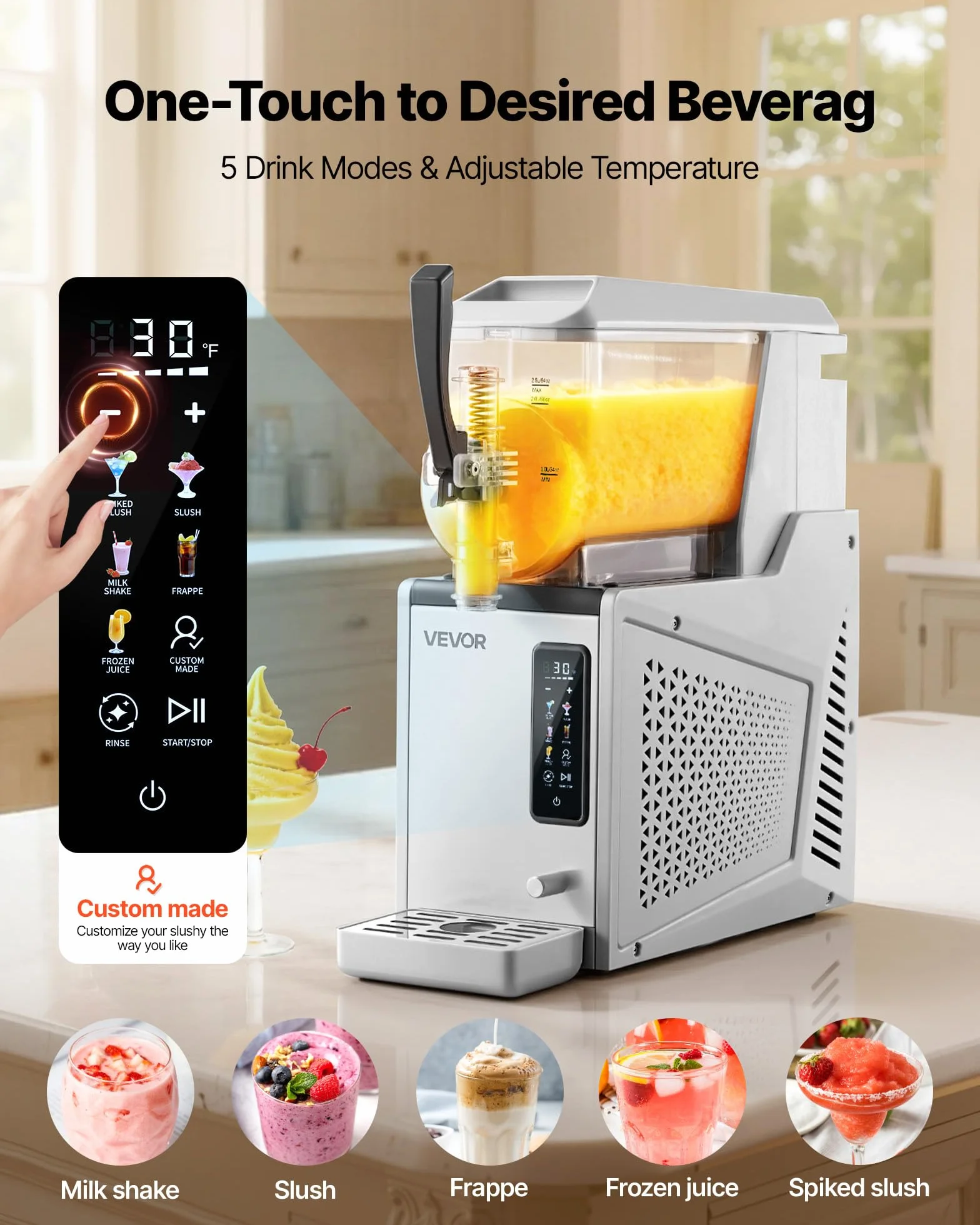 VEVOR Máquina para Hacer Granizados 3 L, Granizadora de Hielo Hogar, 5 Programas, Margaritas Frappés Batidos
