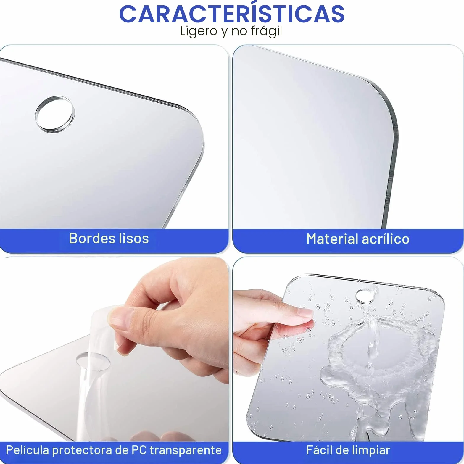 Espejo de Afeitar de Ducha sin Marco 15 x 10 cm Incluye Gancho Adhesivo