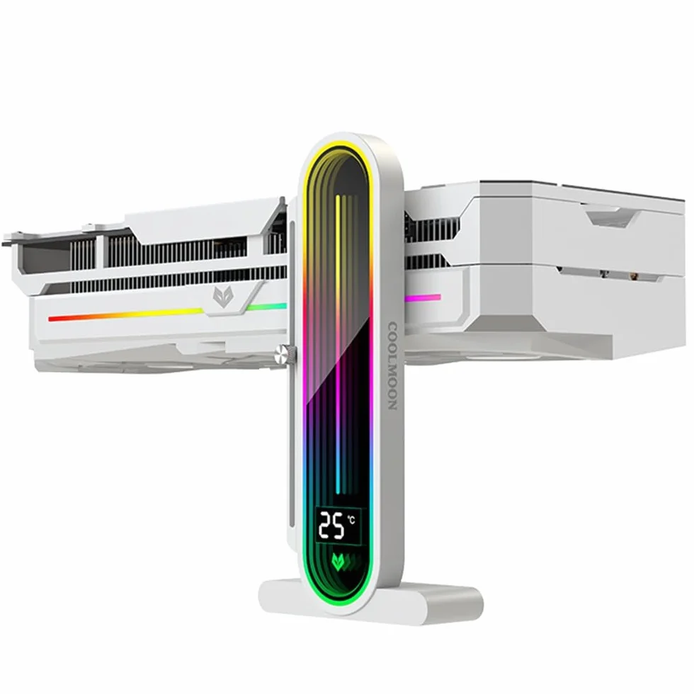 Soporte de GPU RGB Ajustable en Altura con Pantalla de Temperatura, Soporte de Tarjeta de Video de 5 V y 3 Pines, Soporte antihundimiento y Base magnética para Tarjetas gráficas de PC