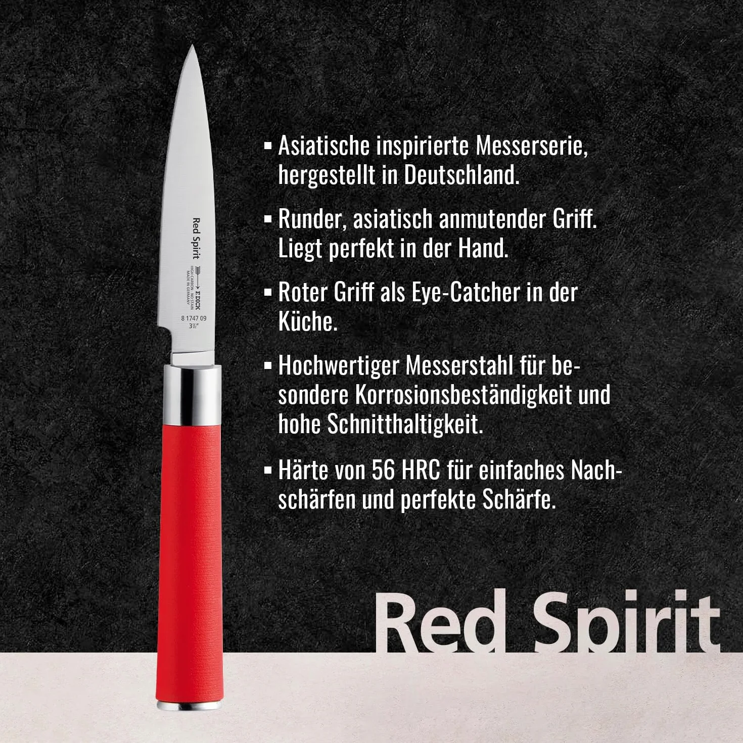 Mondador F. DICK Red Spirit cuchillo multiusos 9 cm acero X50CrMoV15 inoxidable 56 HRC