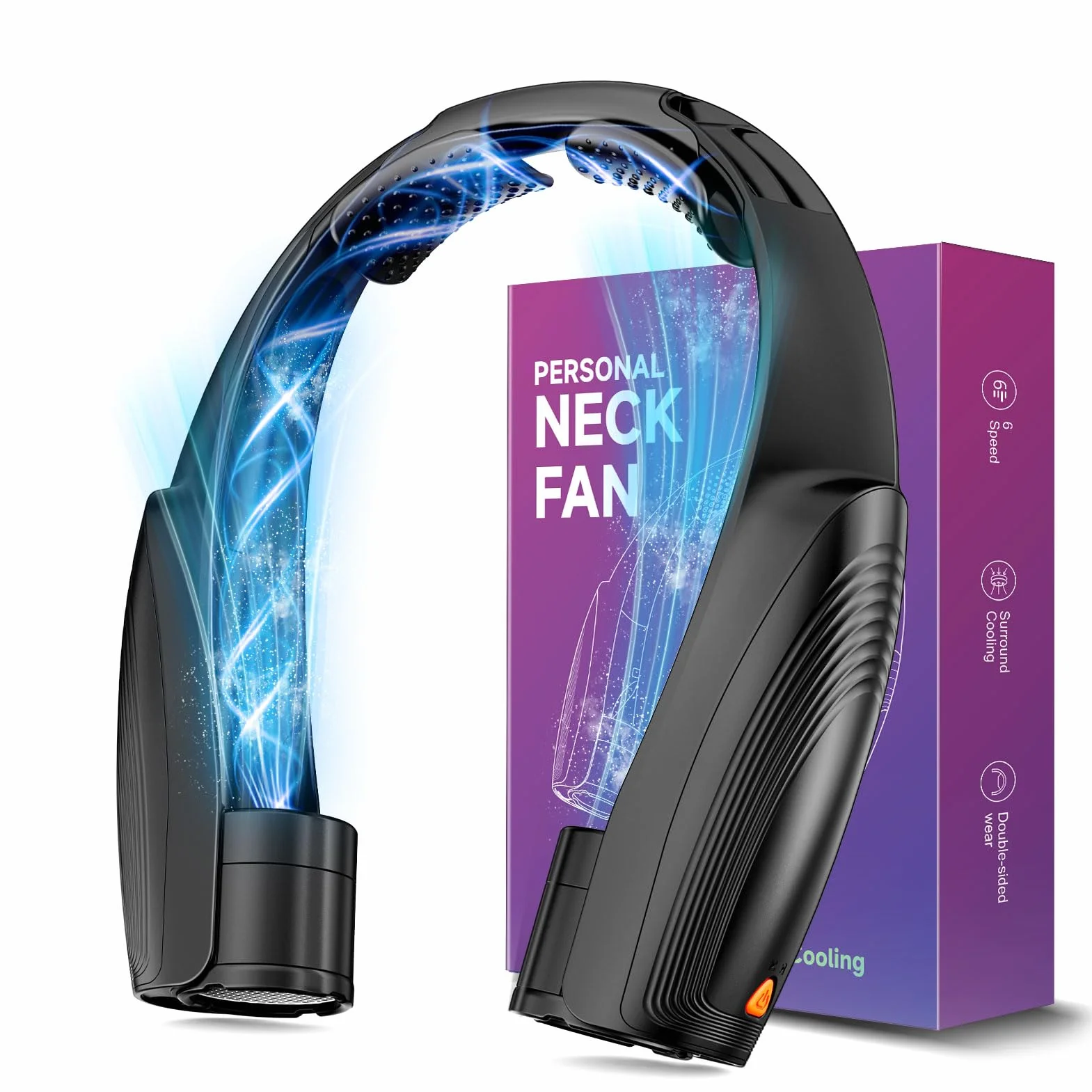 8000mAh Ventilador de Cuello, Ventilador Cuello Sin Aspas Portátil, USB Recargable Máx 20H, 6 Velocidades, Mini Cuello Ventilador, para Coche Deporte Oficina Hogar Viajar Acampar (Negro)