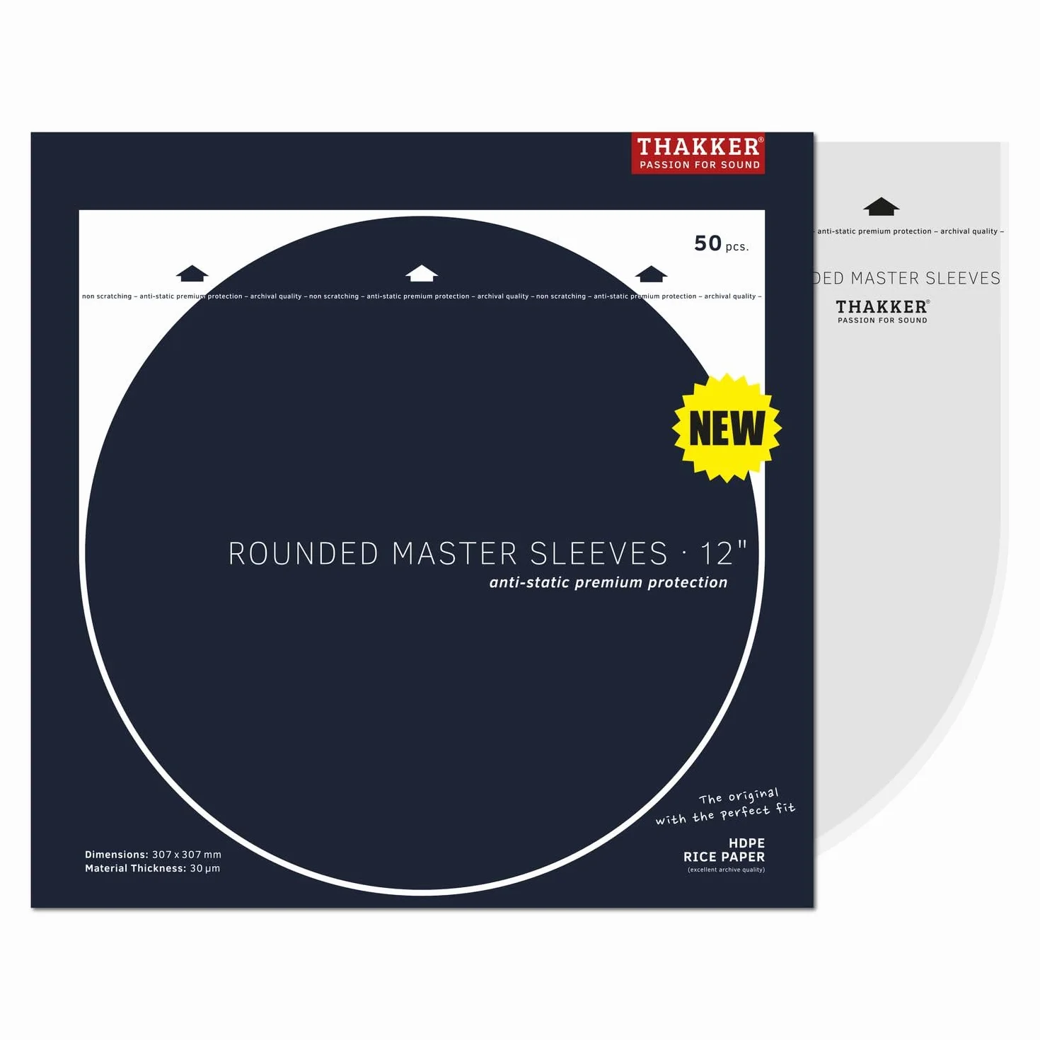 THAKKER Rounded Master Sleeves 12" - 100 Fundas semicirculares para Discos de Vinilo de 12 Pulgadas | Fundas antiestáticas para LP con Forro de Papel de arroz | Calidad de Archivo para coleccionistas