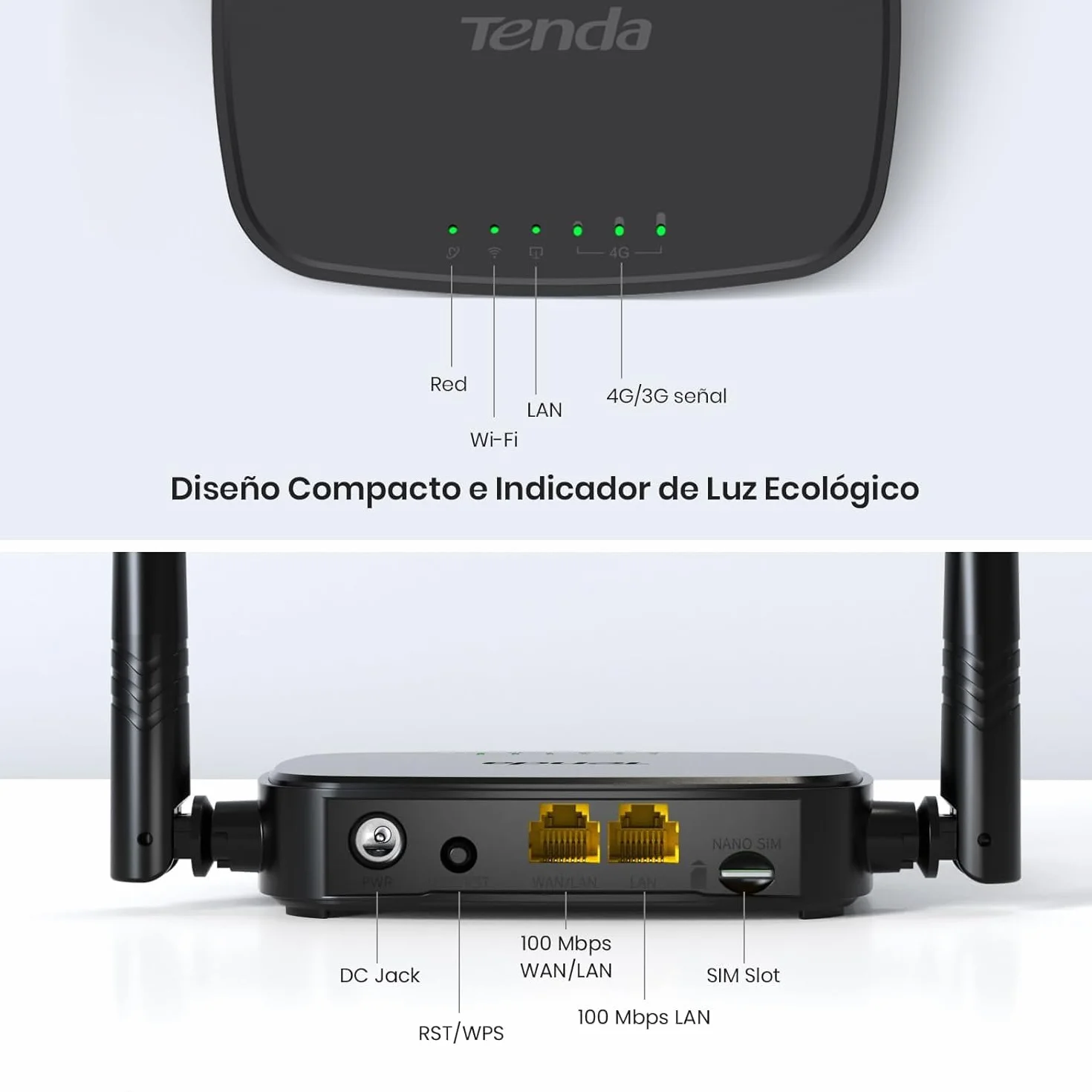 Tenda 4G03 Pro - Router 4G SIM, Wireless LTE CAT4, Router 4G con Tarjeta SIM Velocidad hasta 300Mbps, Plug&Play, LAN/WAN Ethernet Port, Charge with Powe Bank, Compatible con múltiples operadores