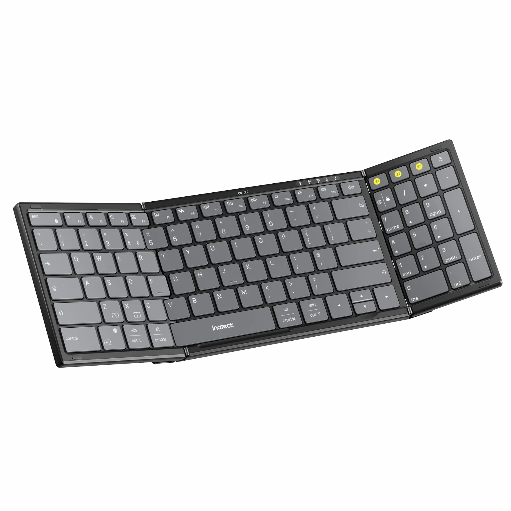 Inateck Teclado inalámbrico plegable con teclado numérico, funciones de IA | Diseño portátil para iPad/iPhone/Android/Windows/tabletas, con soporte (negro)